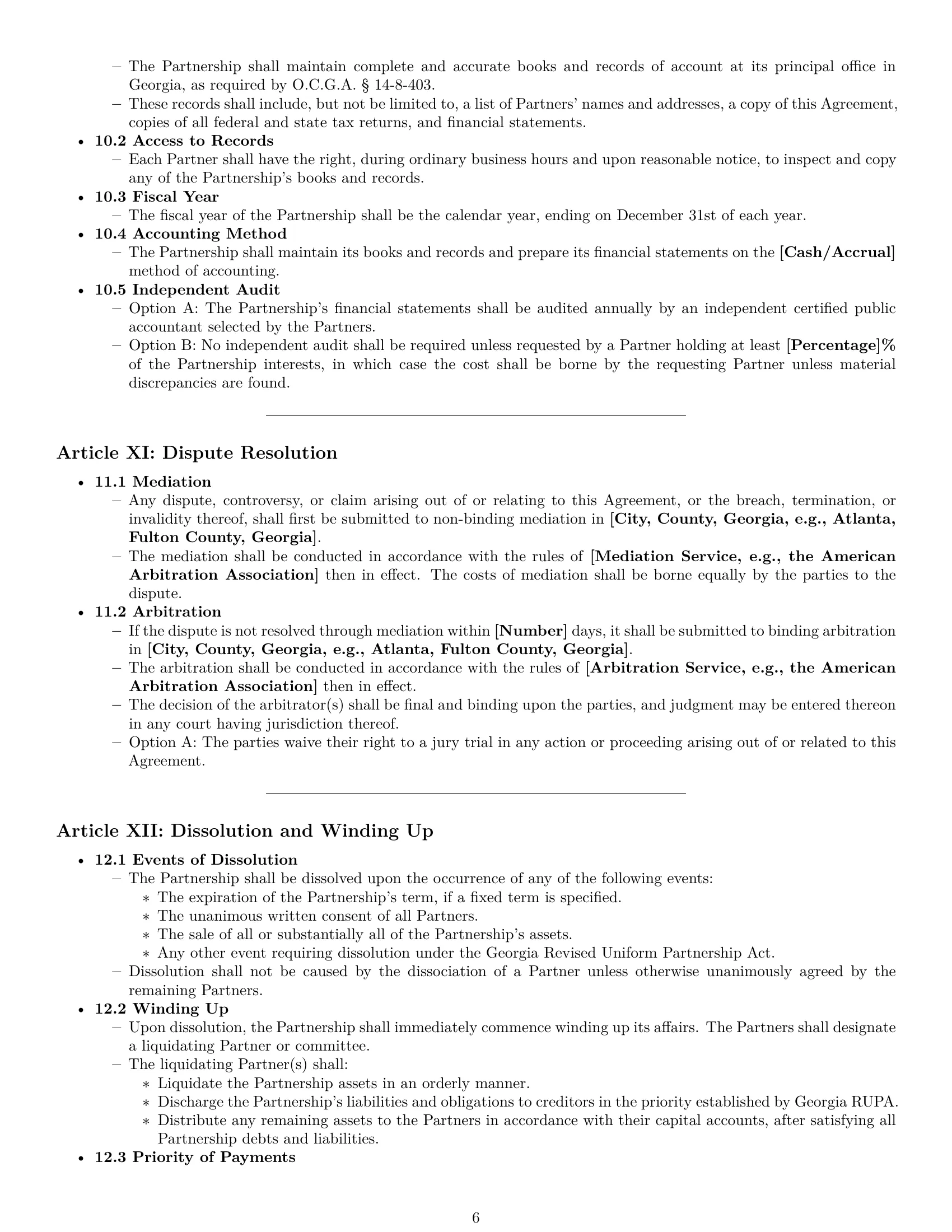 Preview page 6 of Pro Georgia limited liability partnership agreement template