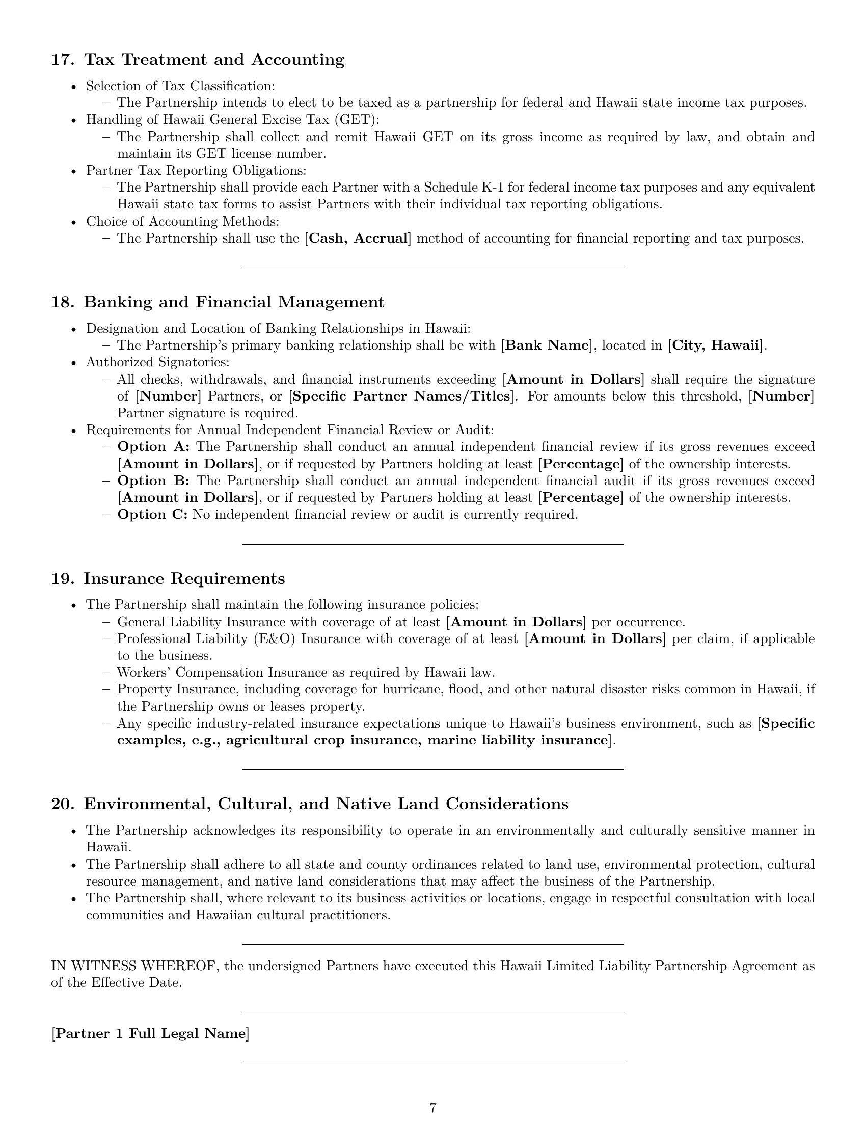 Preview page 7 of Pro Hawaii limited liability partnership agreement template
