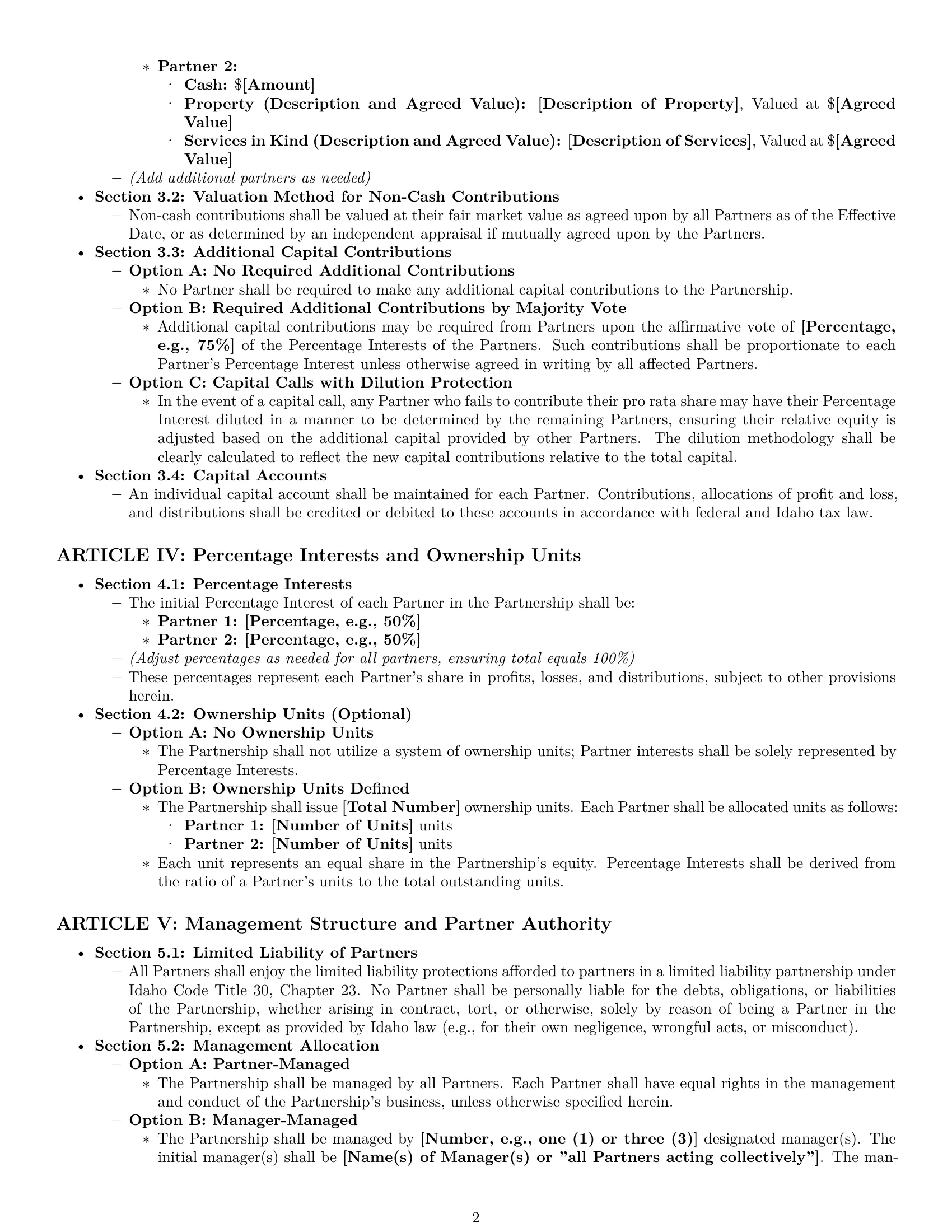 Preview page 2 of Pro Idaho limited liability partnership agreement template