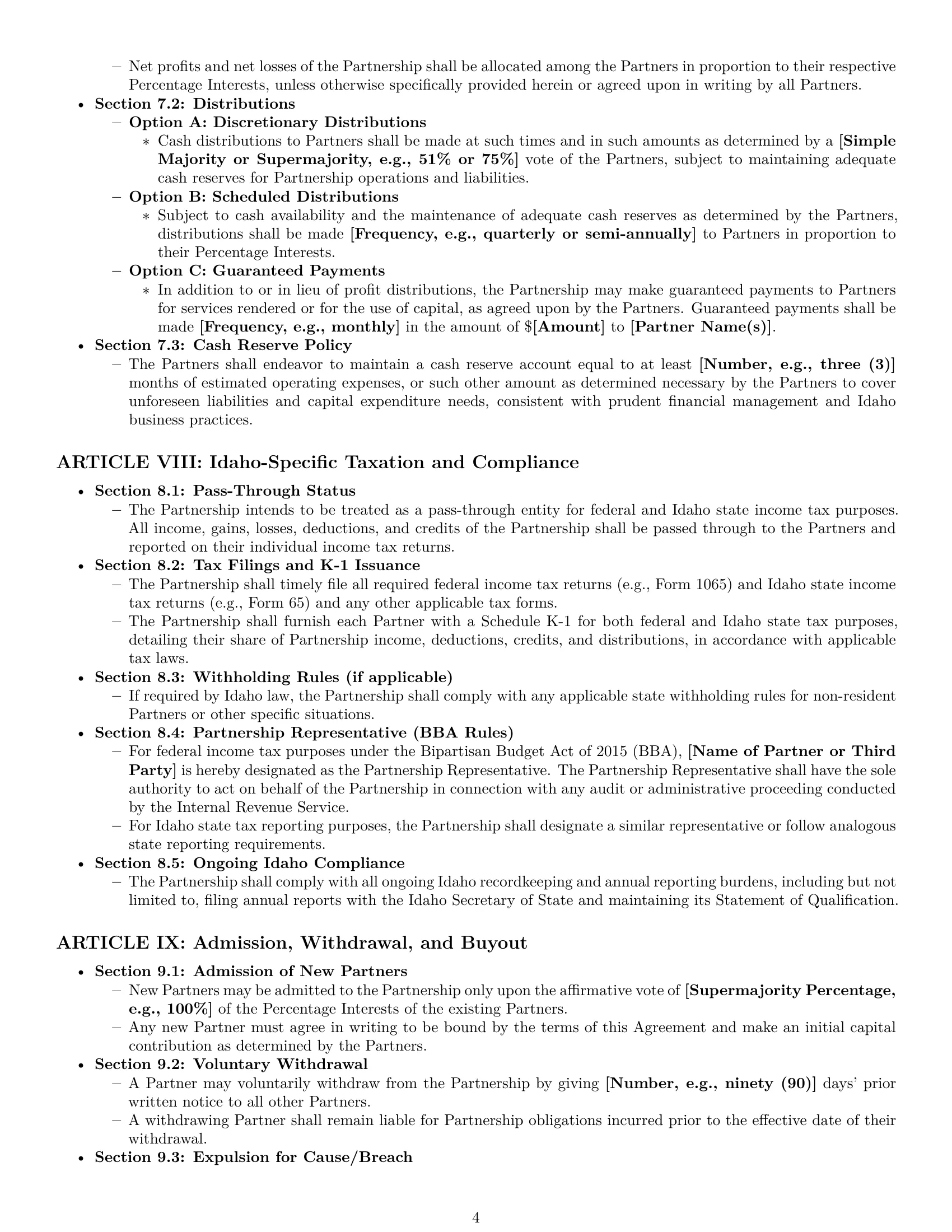 Preview page 4 of Pro Idaho limited liability partnership agreement template