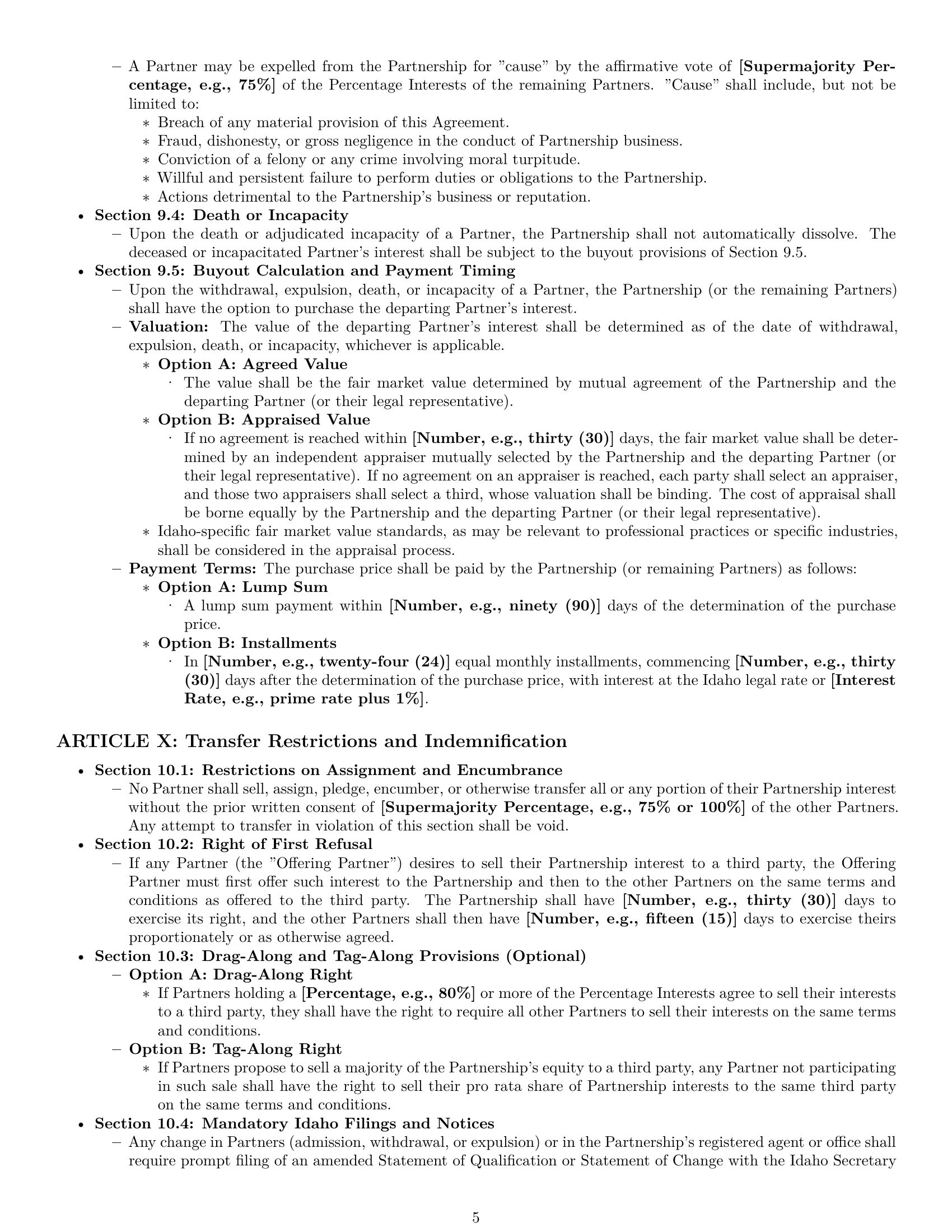 Preview page 5 of Pro Idaho limited liability partnership agreement template
