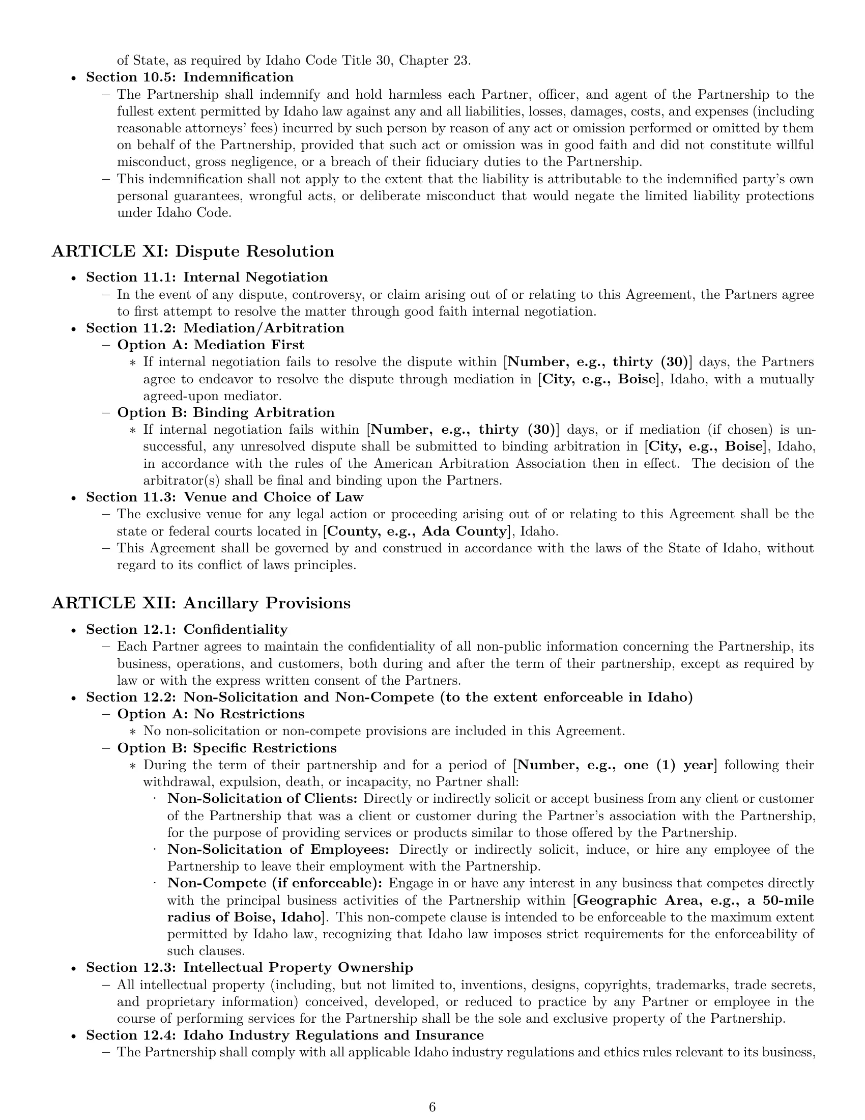 Preview page 6 of Pro Idaho limited liability partnership agreement template