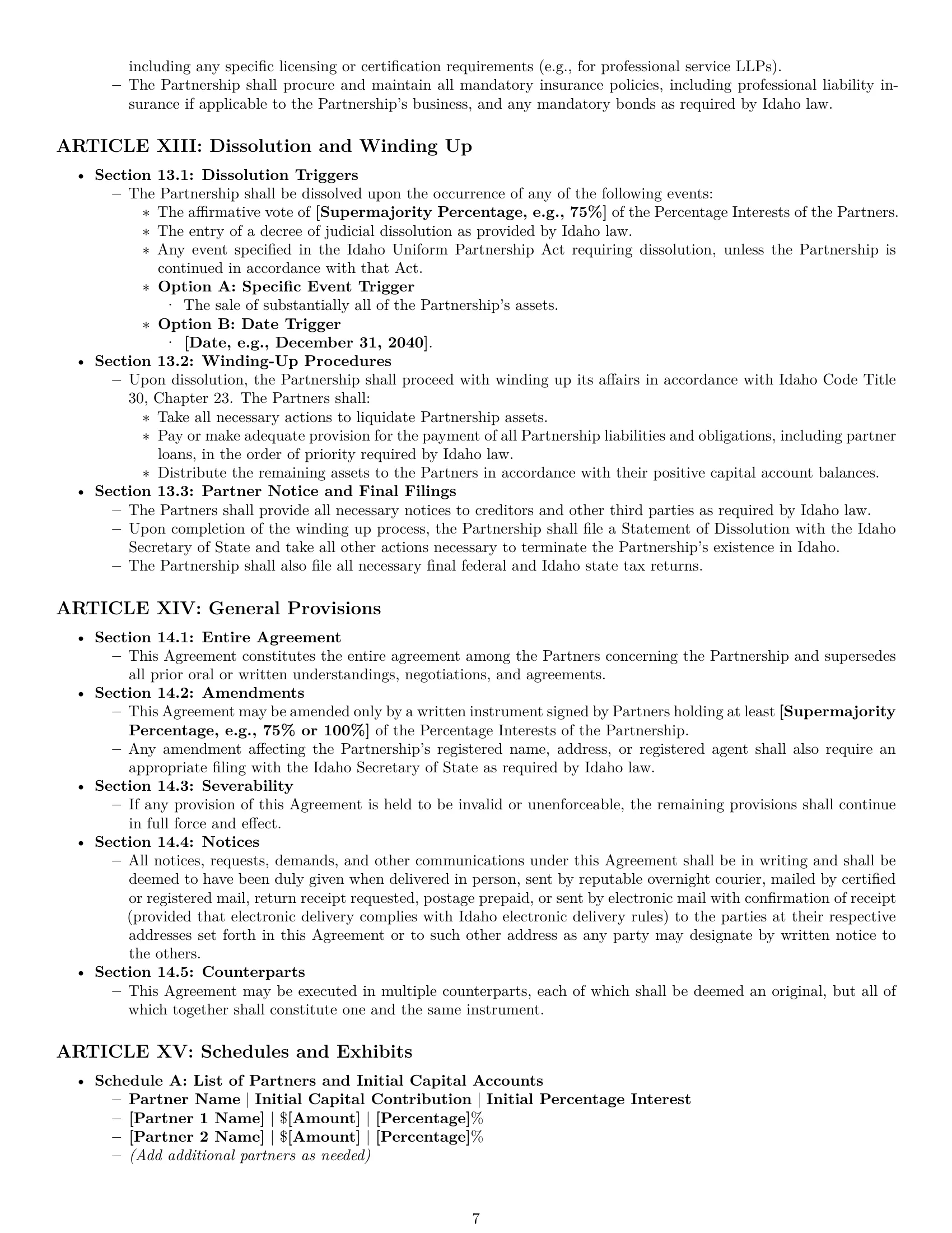 Preview page 7 of Pro Idaho limited liability partnership agreement template