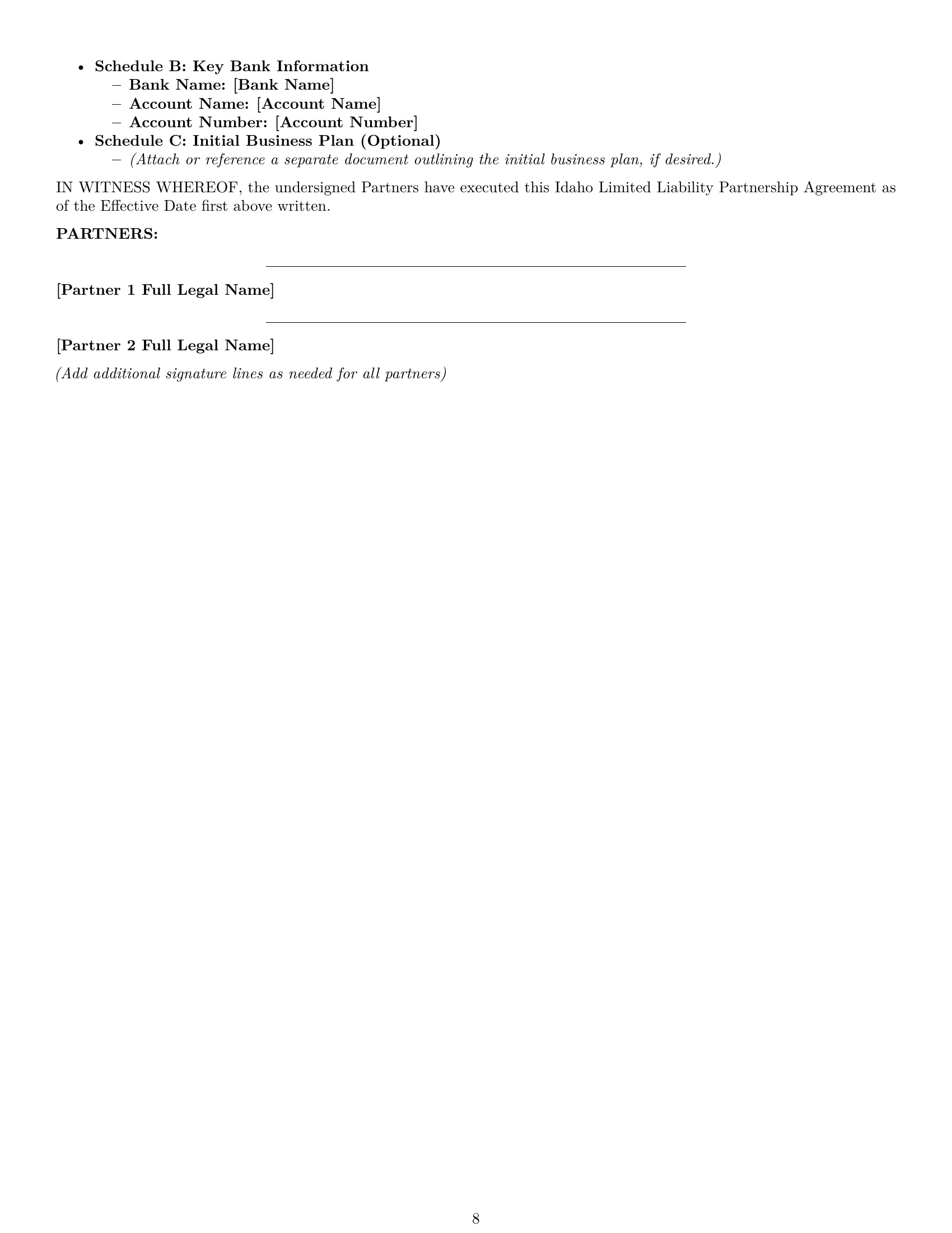 Preview page 8 of Pro Idaho limited liability partnership agreement template