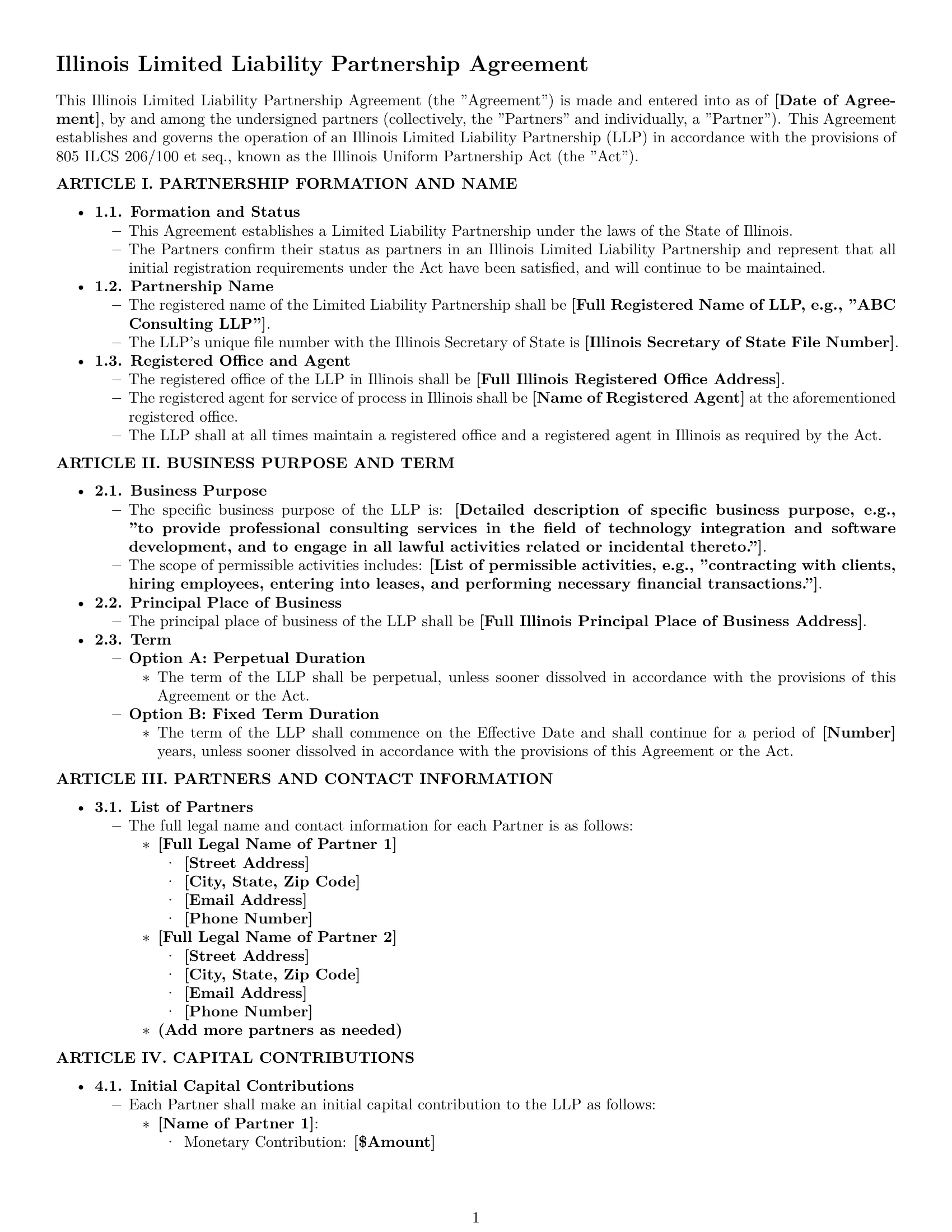 Preview page 1 of Pro Illinois limited liability partnership agreement template