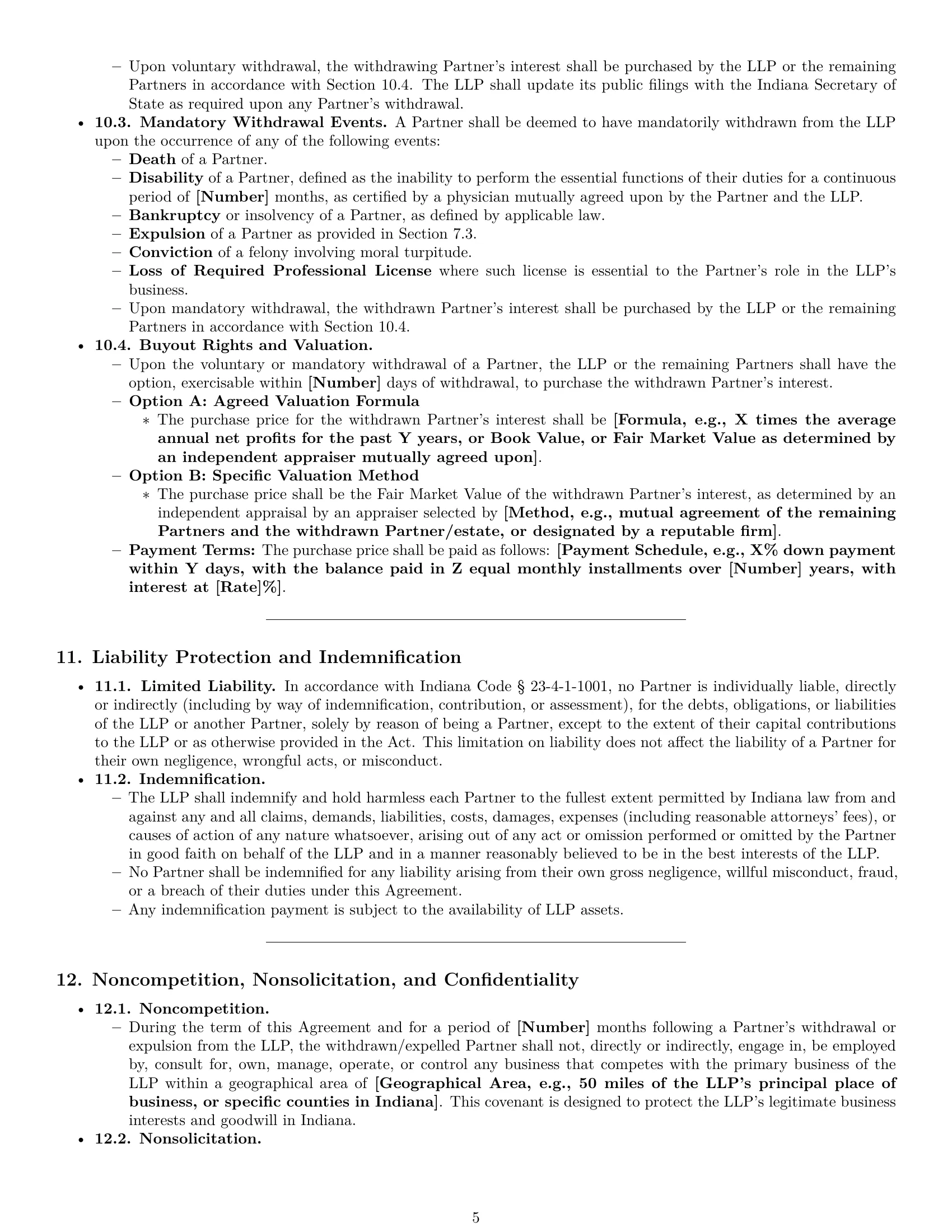Preview page 5 of Pro Indiana limited liability partnership agreement template