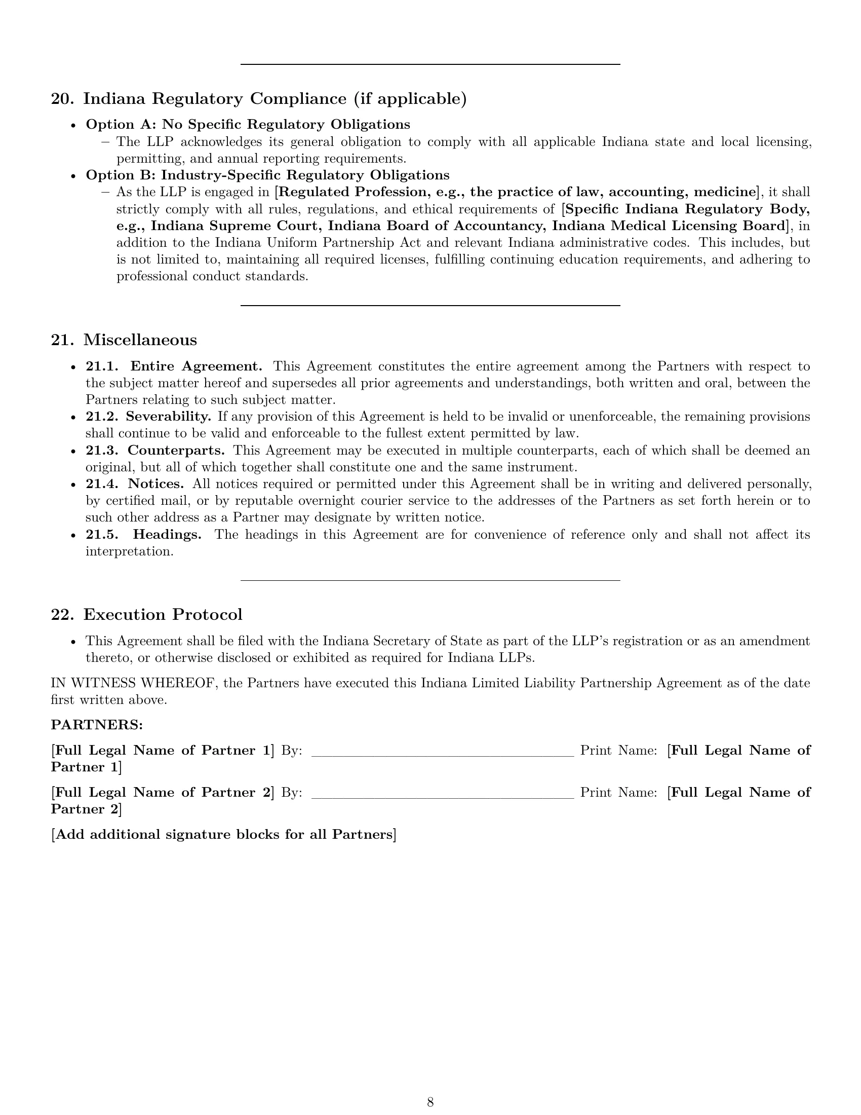 Preview page 8 of Pro Indiana limited liability partnership agreement template