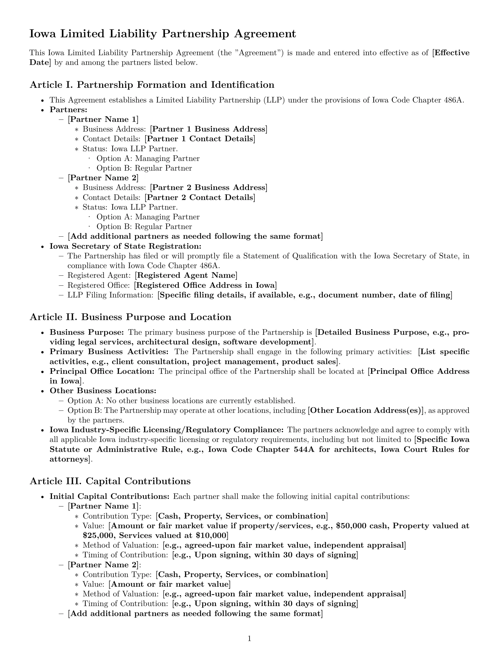 Preview page 1 of Pro Iowa limited liability partnership agreement template