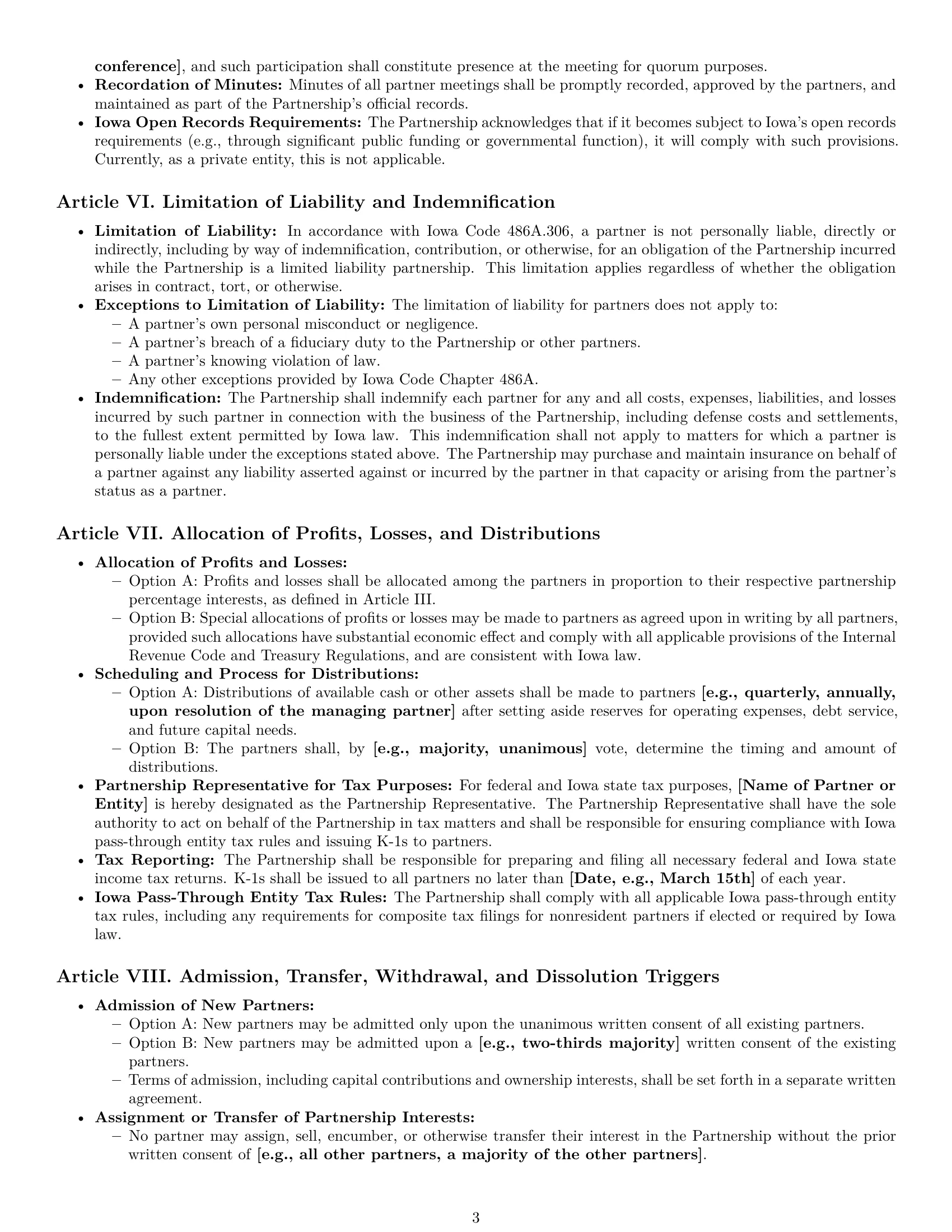 Preview page 3 of Pro Iowa limited liability partnership agreement template