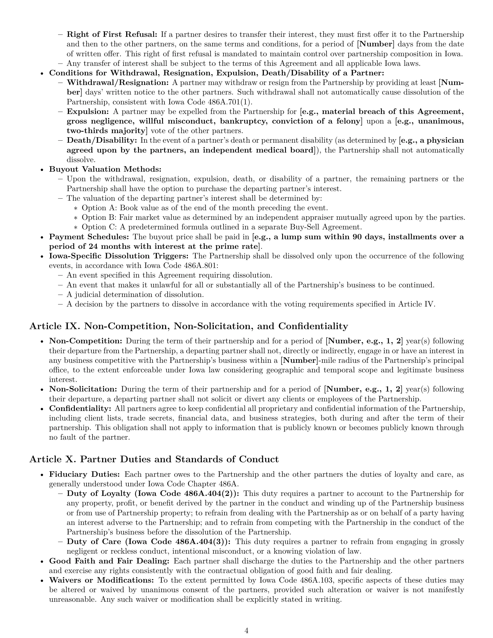 Preview page 4 of Pro Iowa limited liability partnership agreement template
