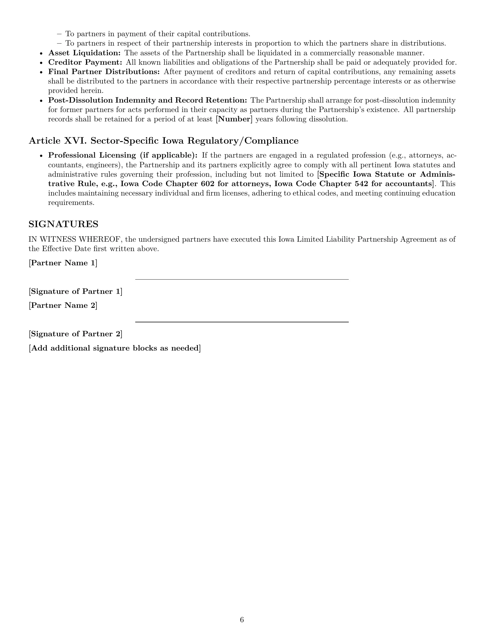 Preview page 6 of Pro Iowa limited liability partnership agreement template