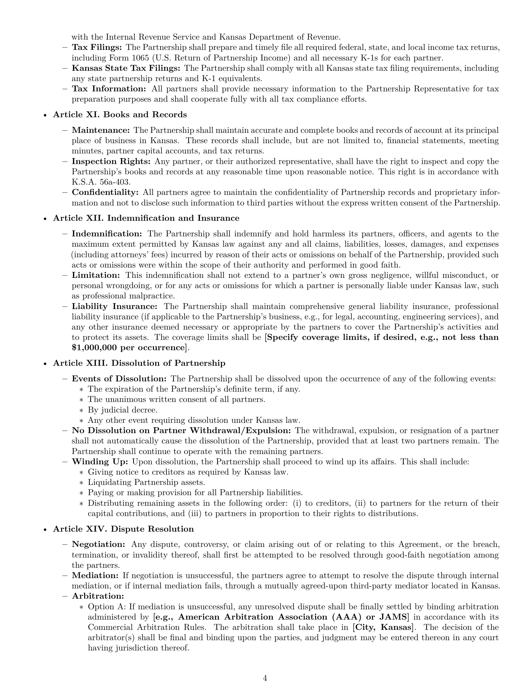 Preview page 4 of Pro Kansas limited liability partnership agreement template