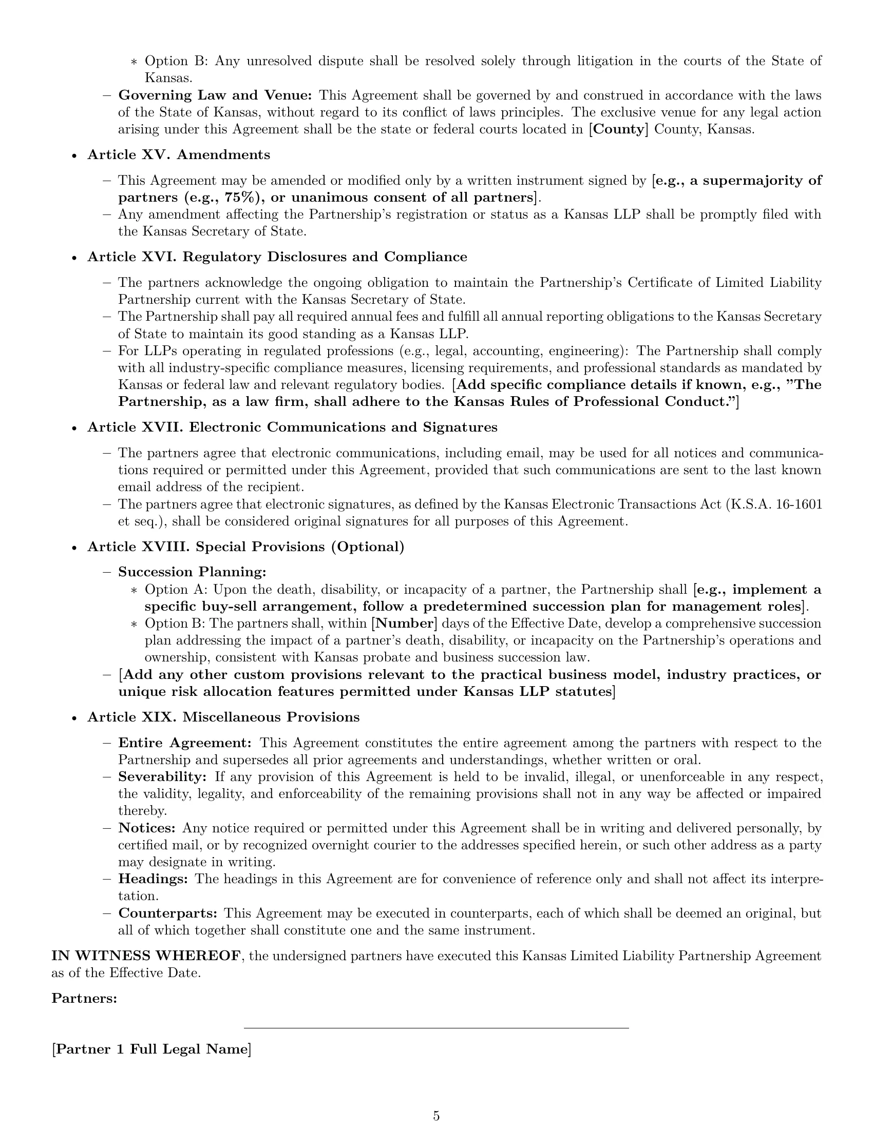 Preview page 5 of Pro Kansas limited liability partnership agreement template