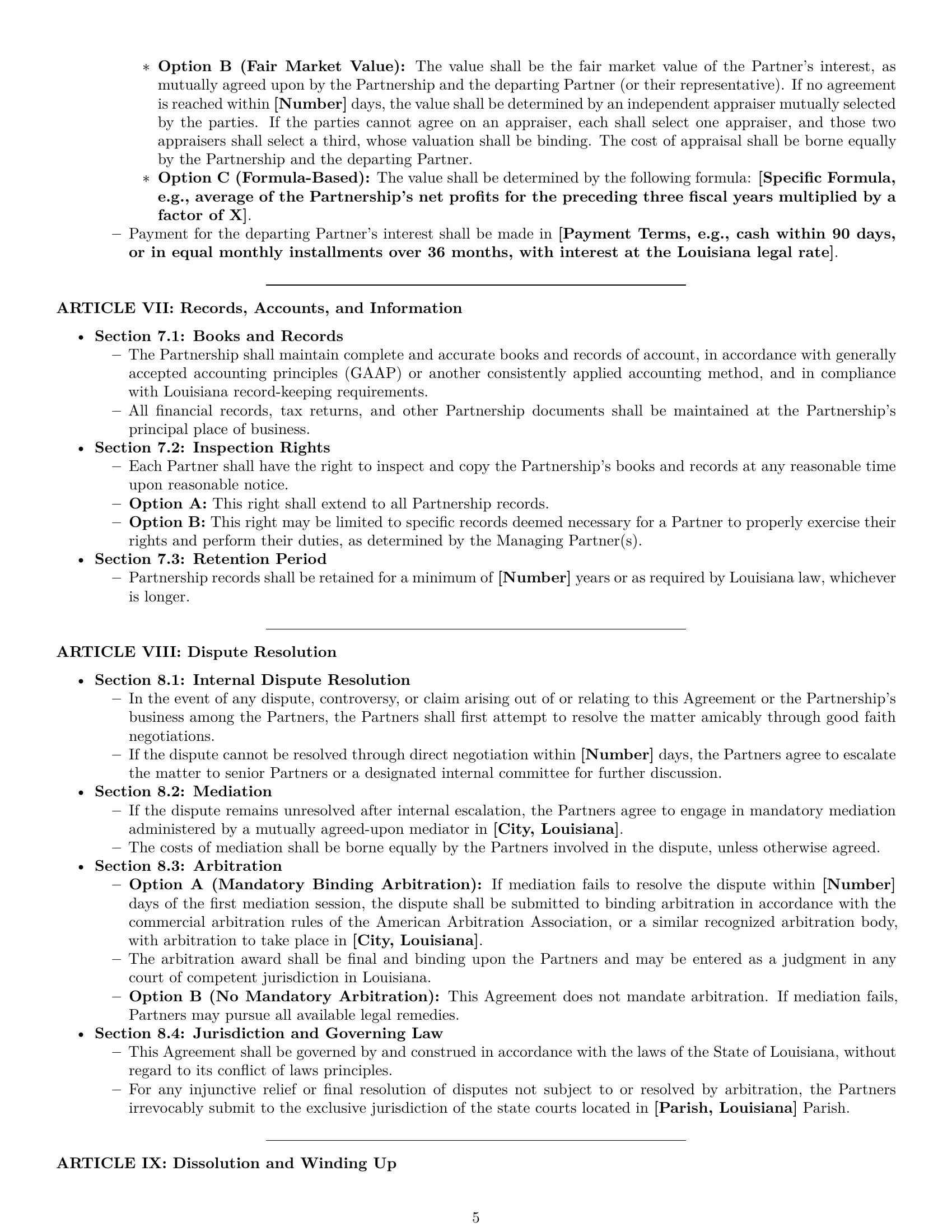 Preview page 5 of Pro Louisiana limited liability partnership agreement template