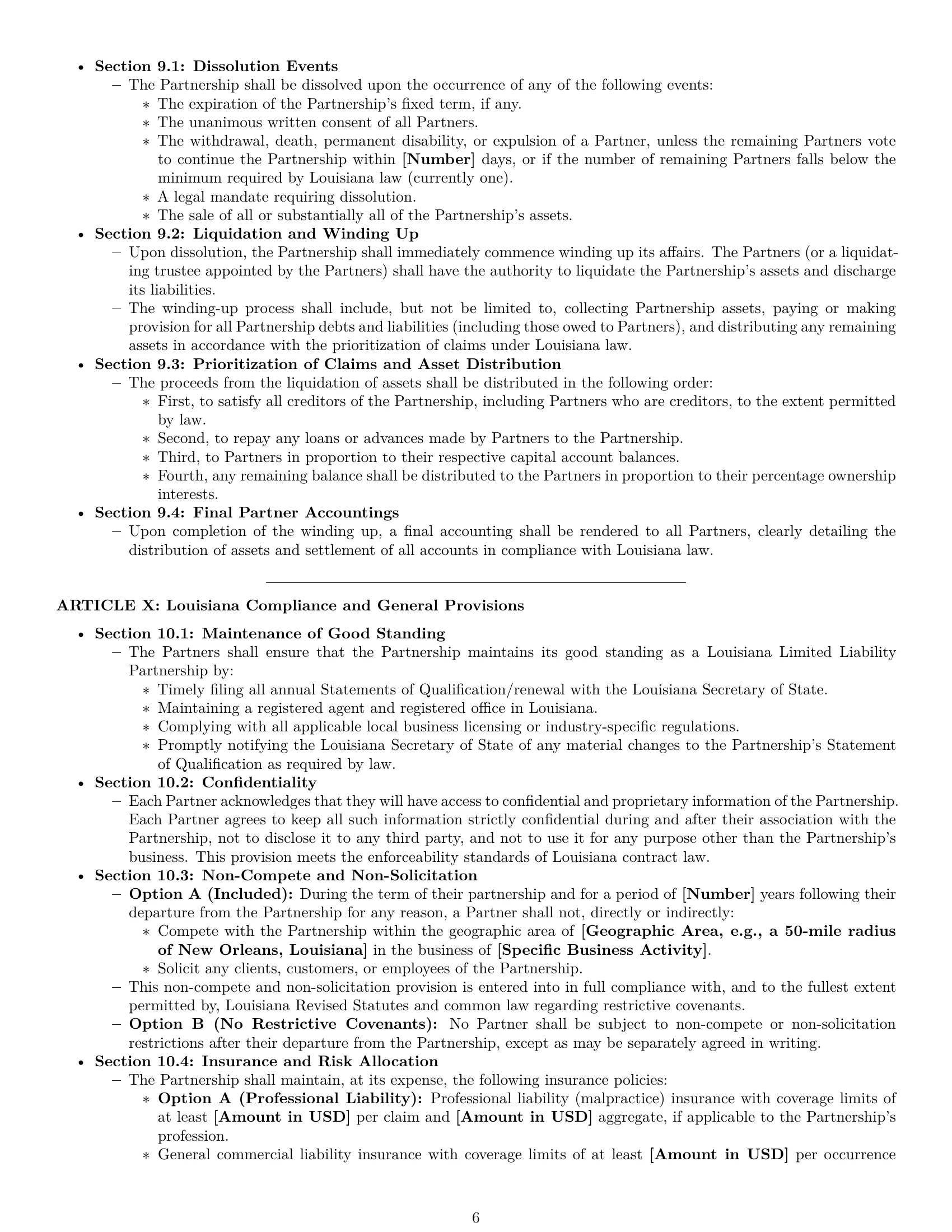 Preview page 6 of Pro Louisiana limited liability partnership agreement template