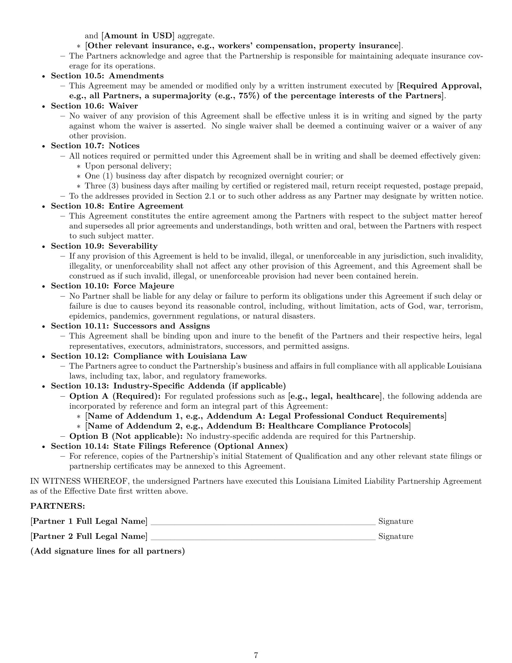 Preview page 7 of Pro Louisiana limited liability partnership agreement template