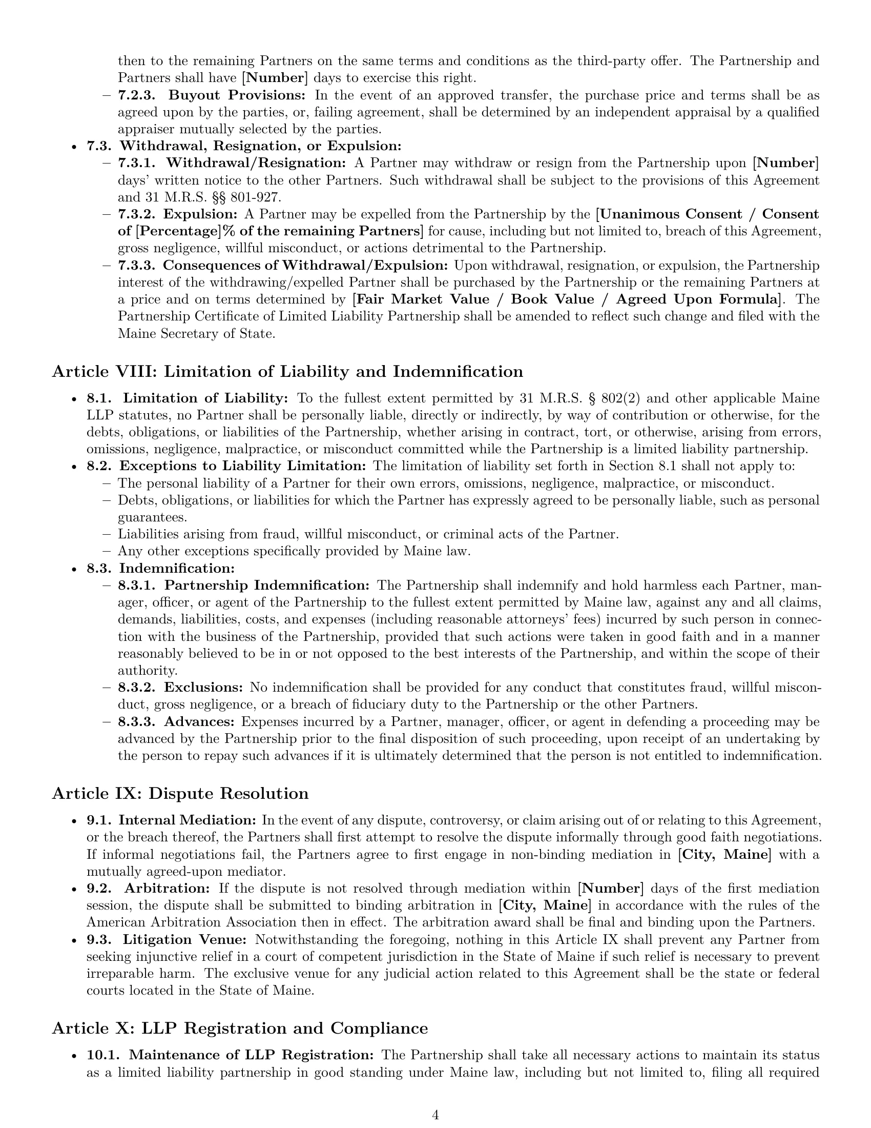 Preview page 4 of Pro Maine limited liability partnership agreement template