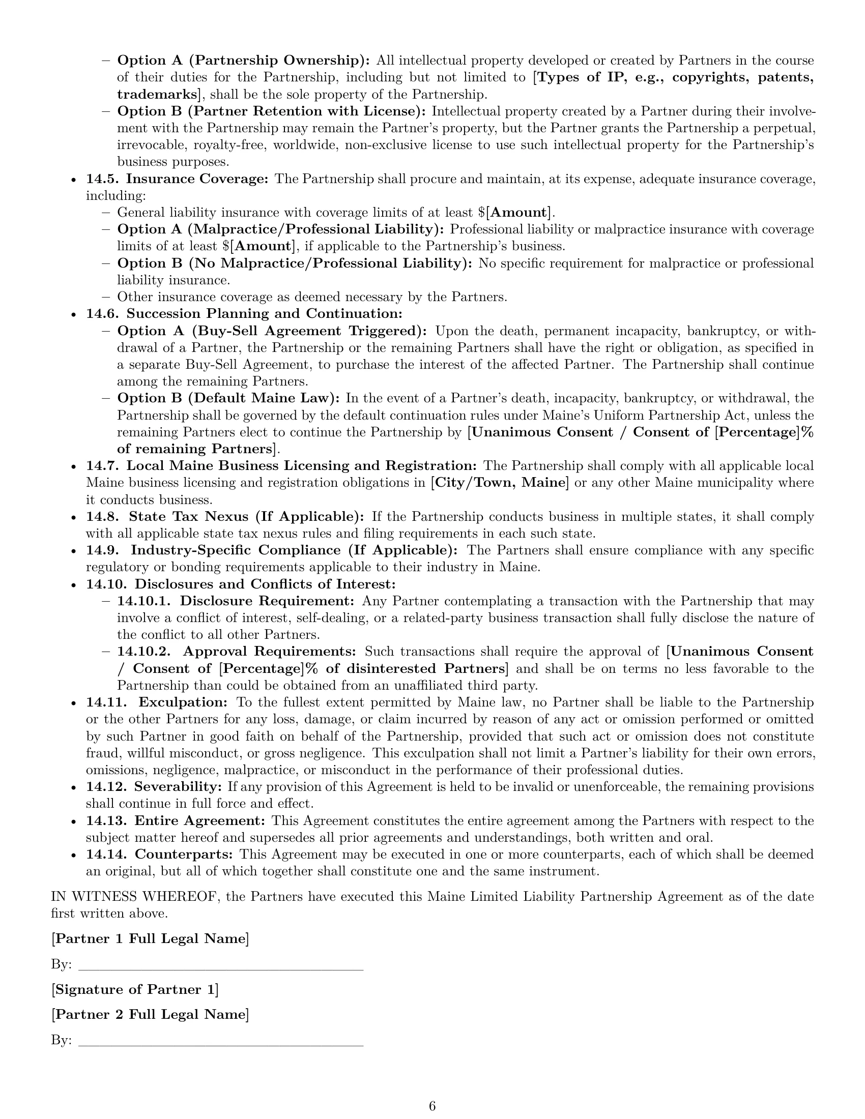 Preview page 6 of Pro Maine limited liability partnership agreement template