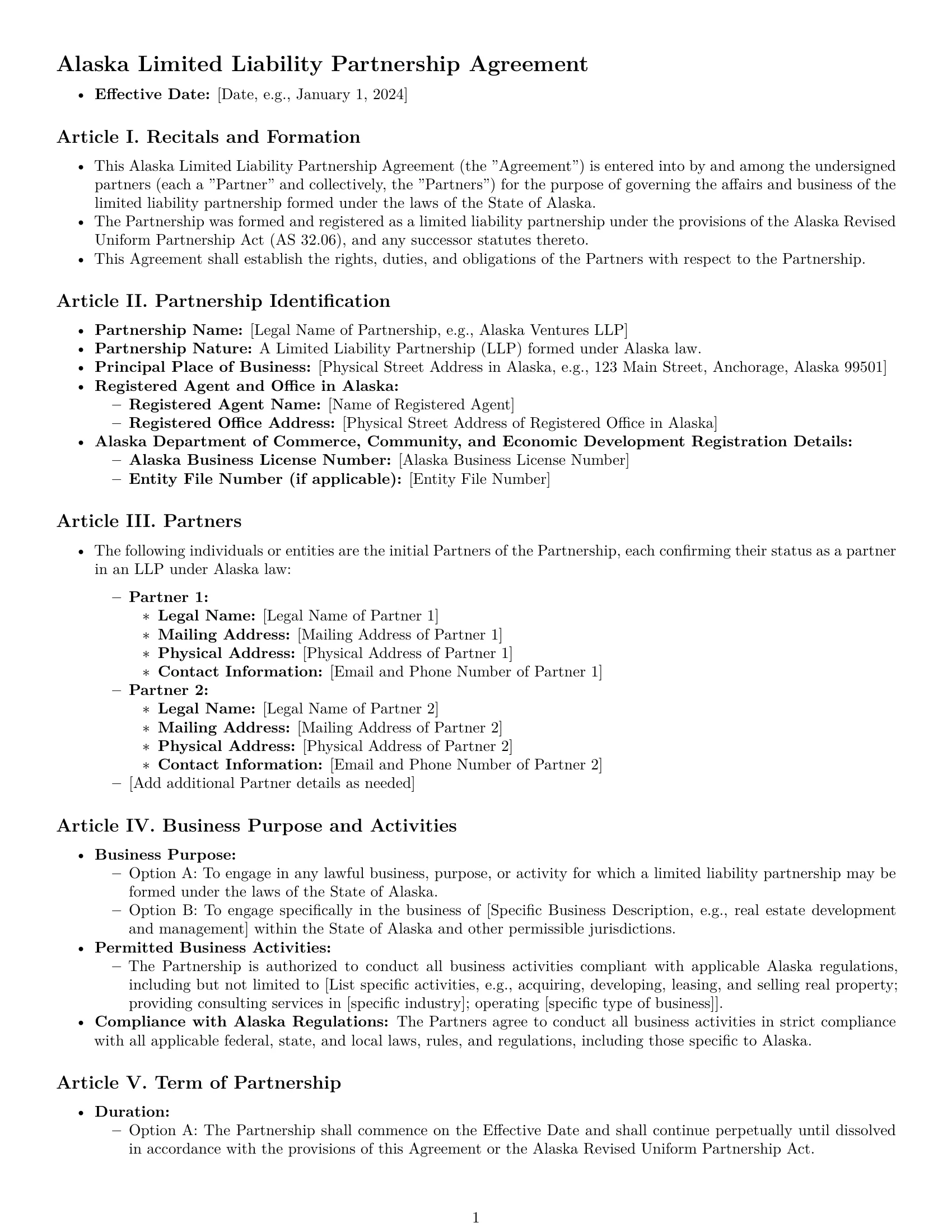 Preview page 1 of Pro Alaska limited liability partnership agreement template