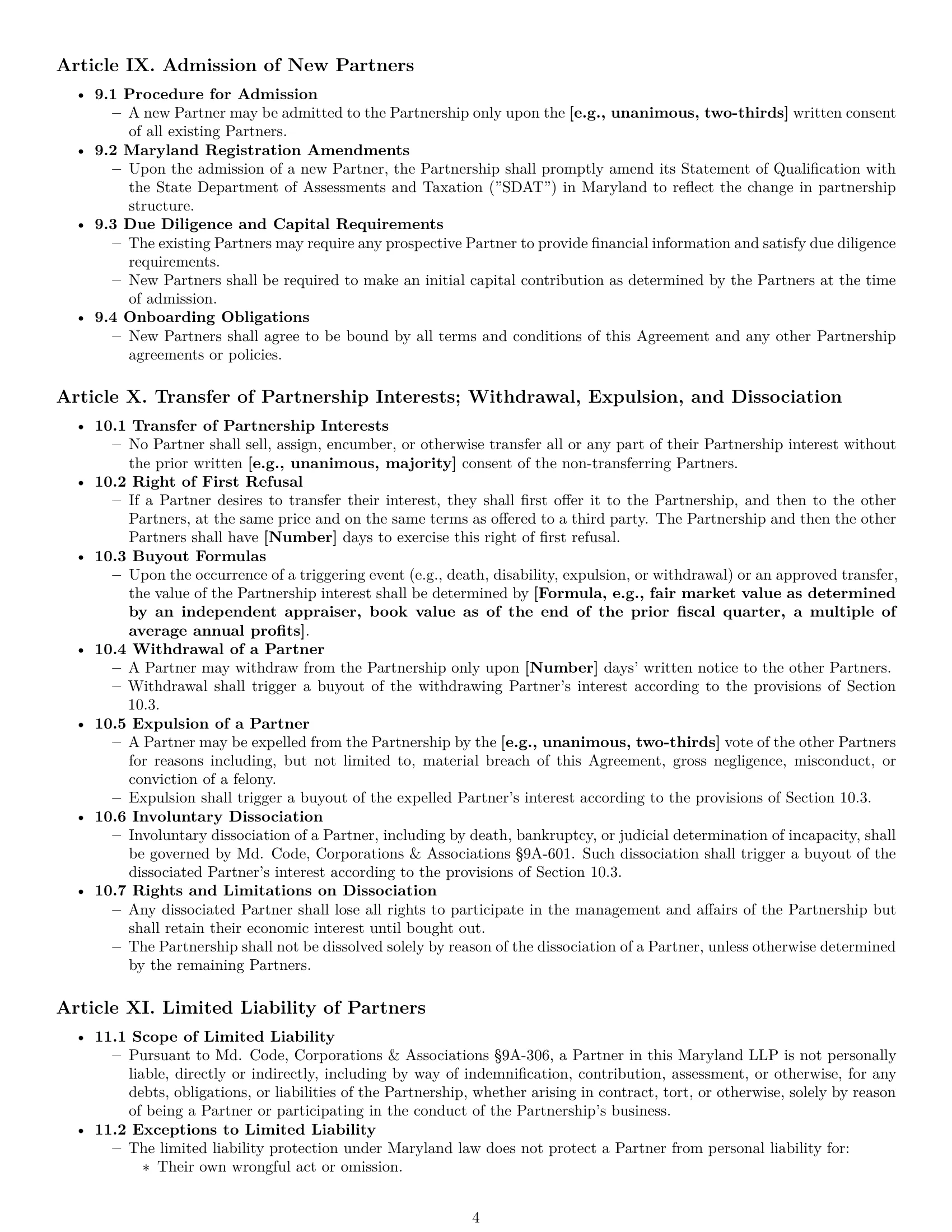 Preview page 4 of Pro Maryland limited liability partnership agreement template