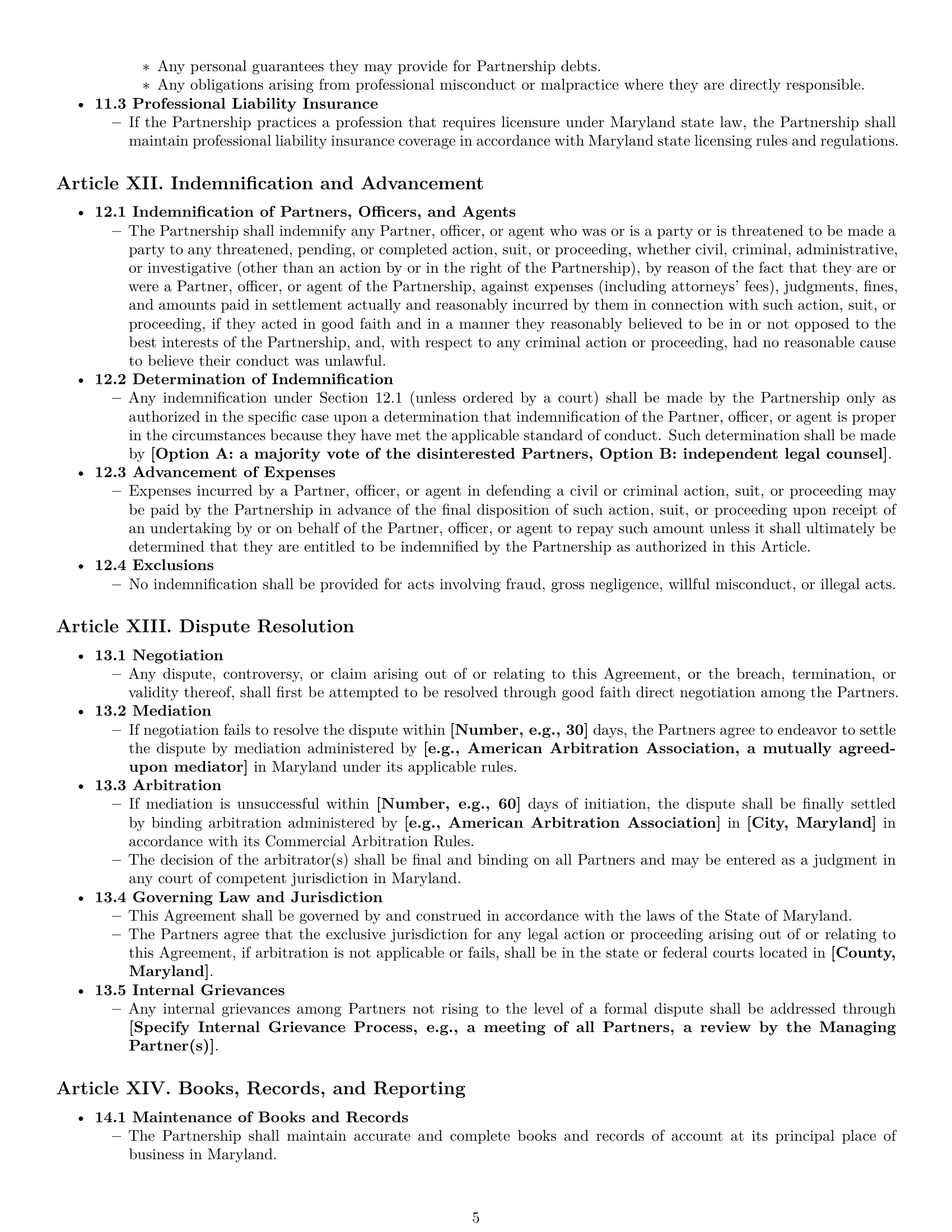 Preview page 5 of Pro Maryland limited liability partnership agreement template