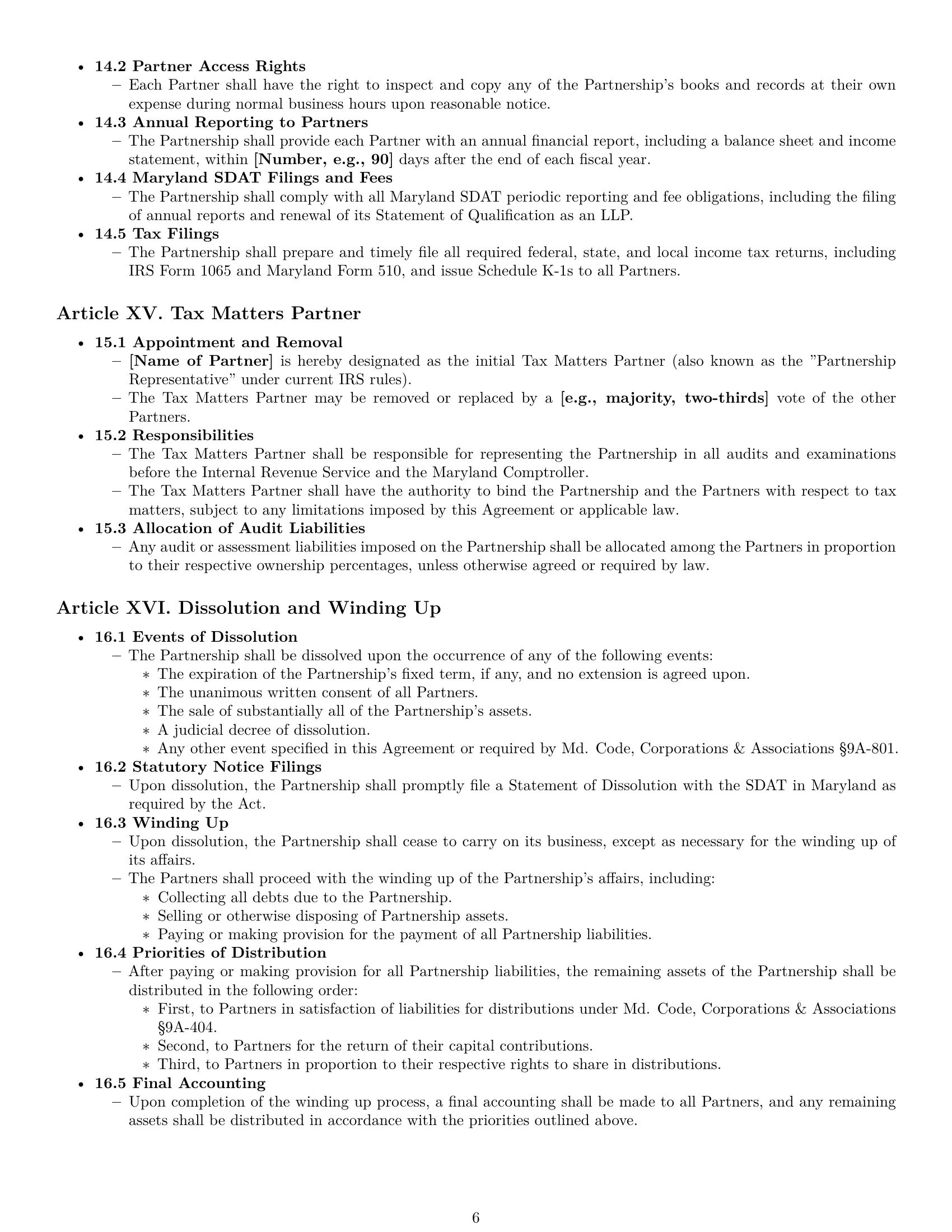 Preview page 6 of Pro Maryland limited liability partnership agreement template