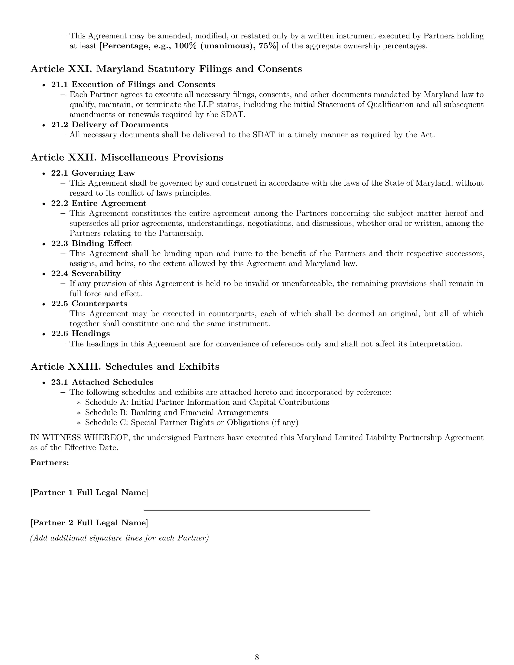 Preview page 8 of Pro Maryland limited liability partnership agreement template