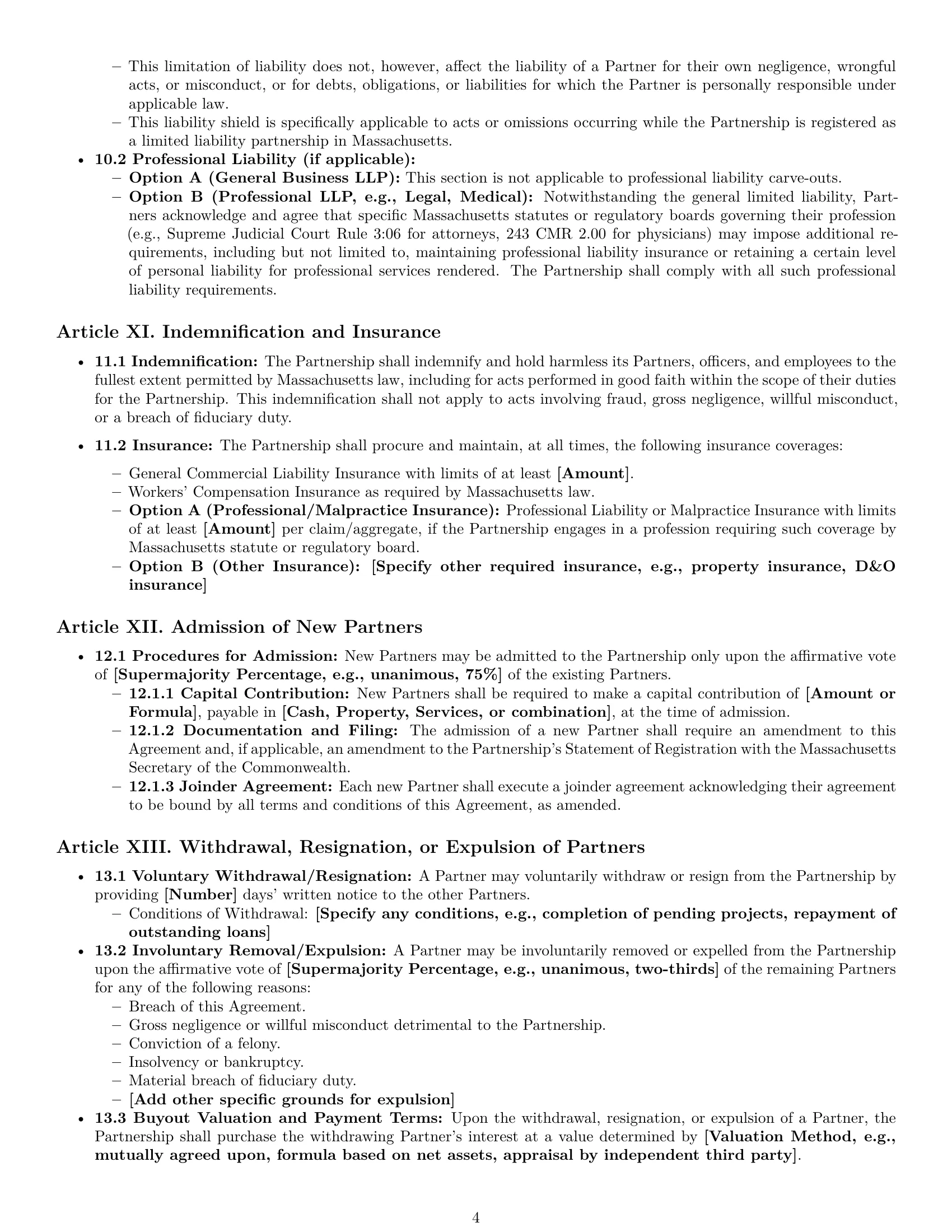 Preview page 4 of Pro Massachusetts limited liability partnership agreement template