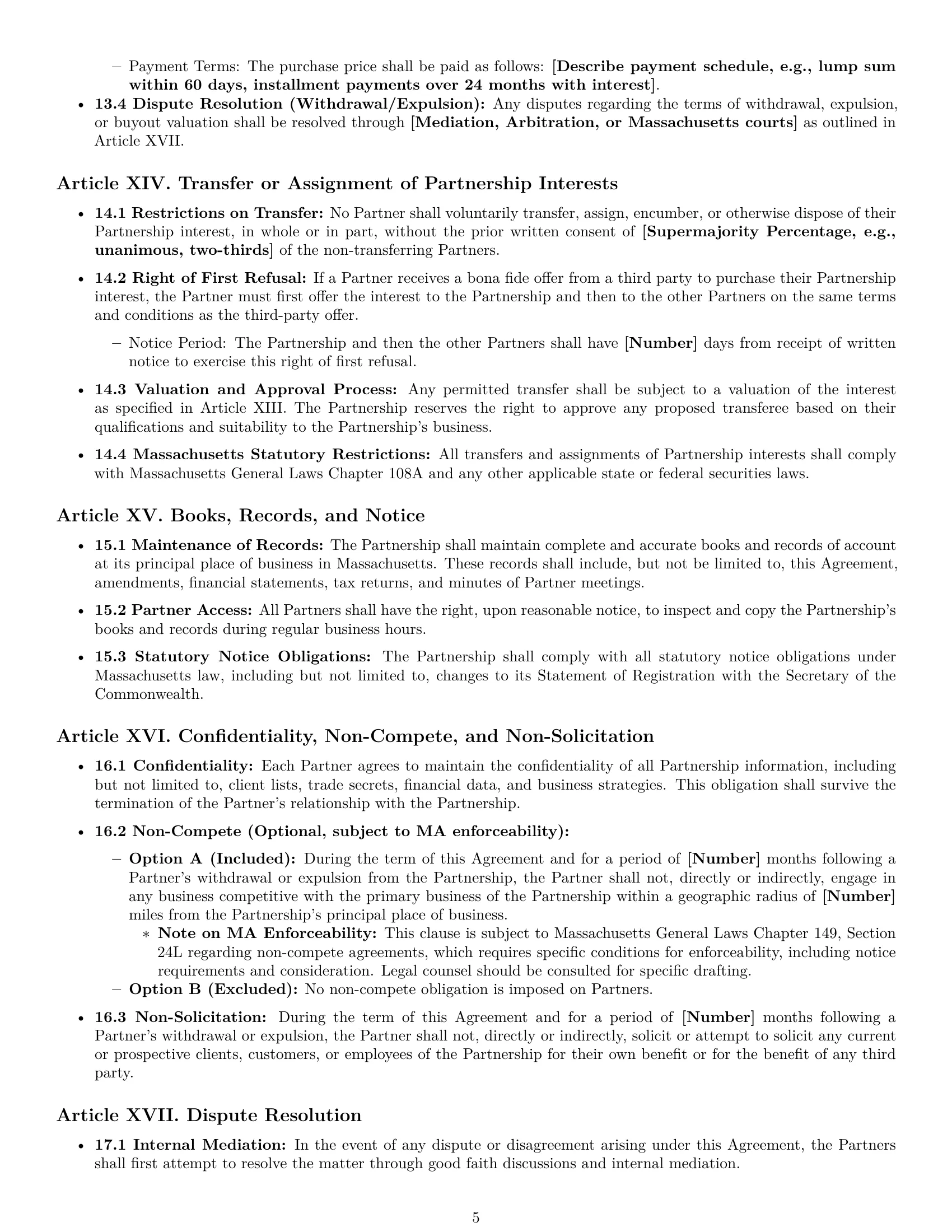 Preview page 5 of Pro Massachusetts limited liability partnership agreement template