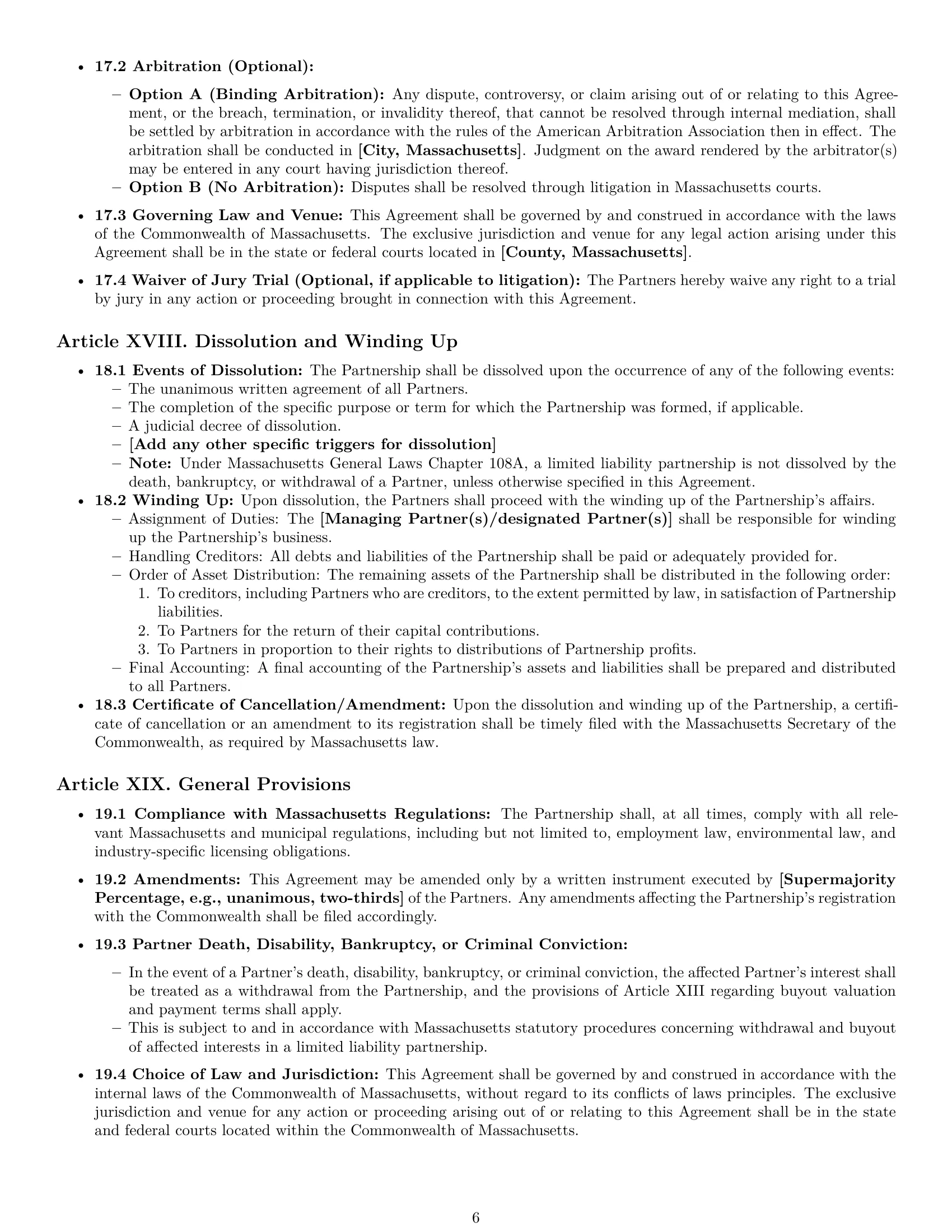 Preview page 6 of Pro Massachusetts limited liability partnership agreement template