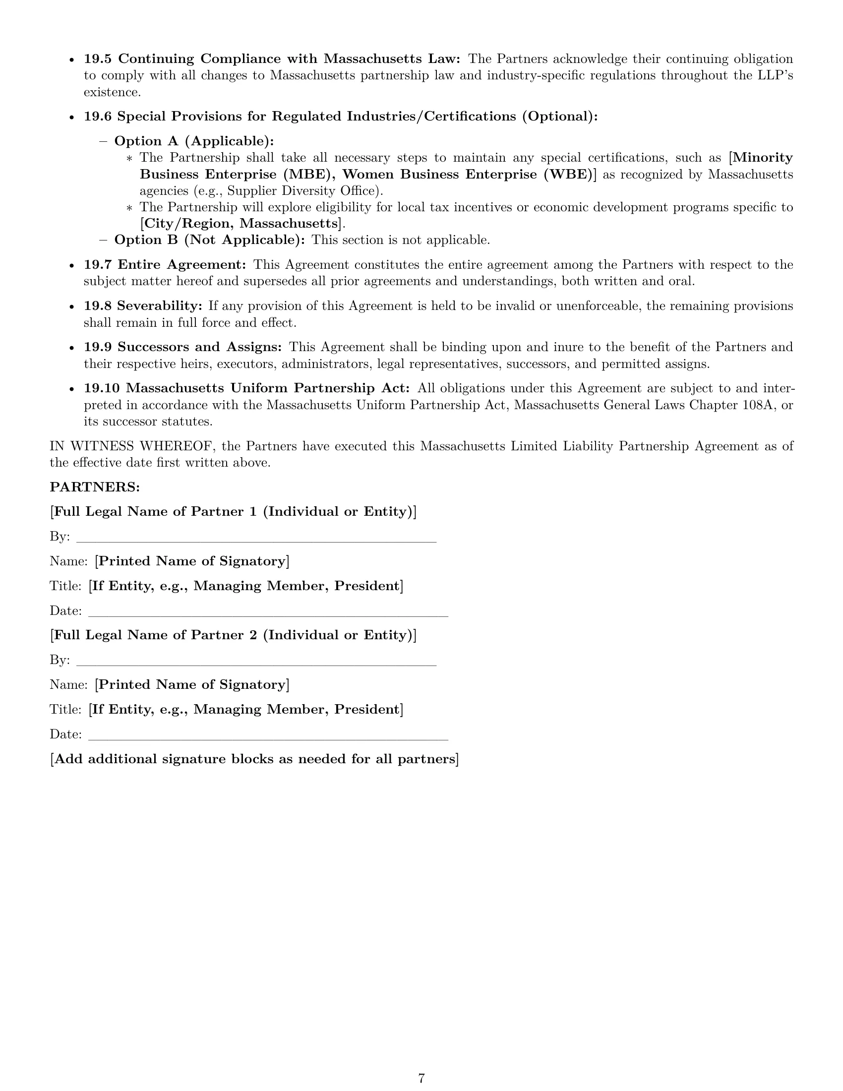Preview page 7 of Pro Massachusetts limited liability partnership agreement template