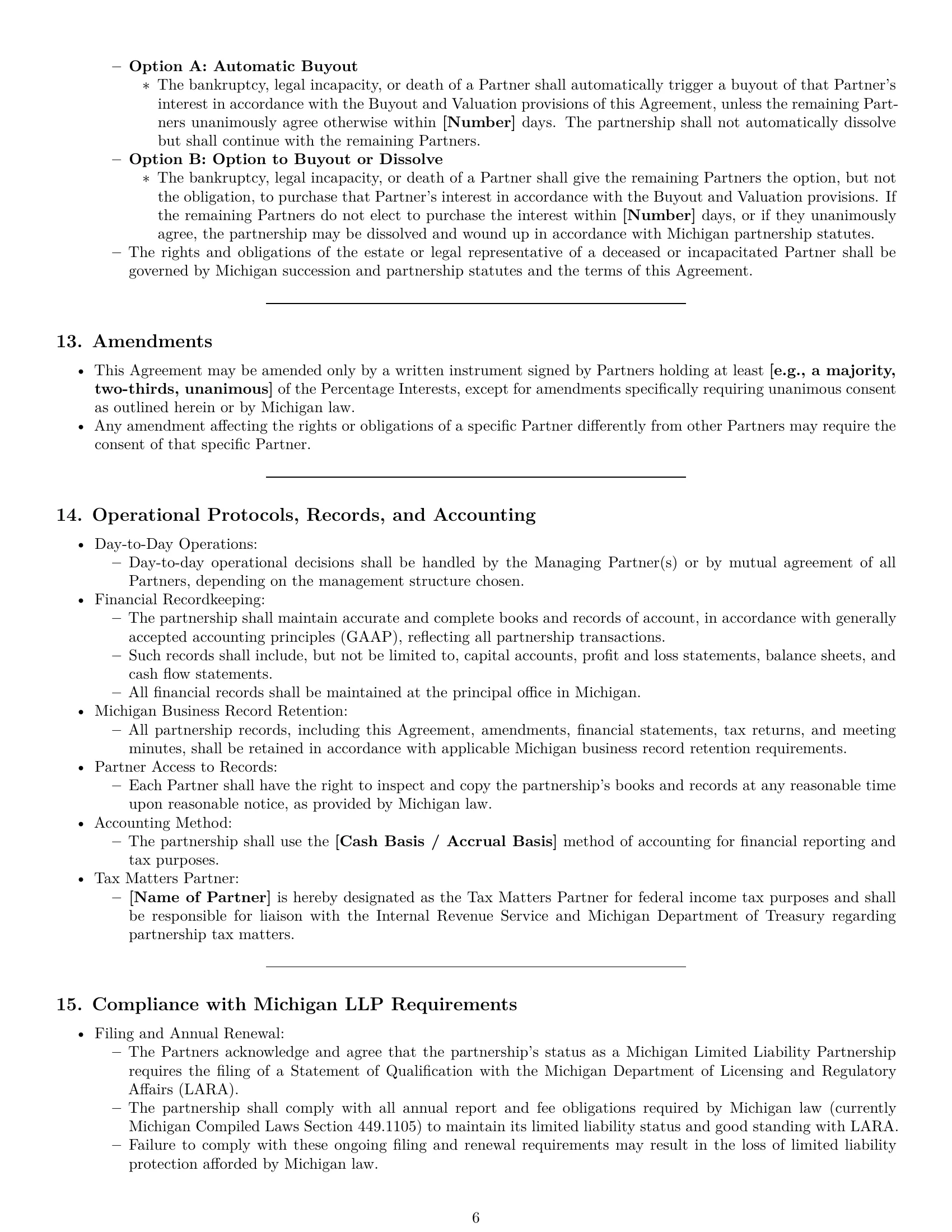 Preview page 6 of Pro Michigan limited liability partnership agreement template