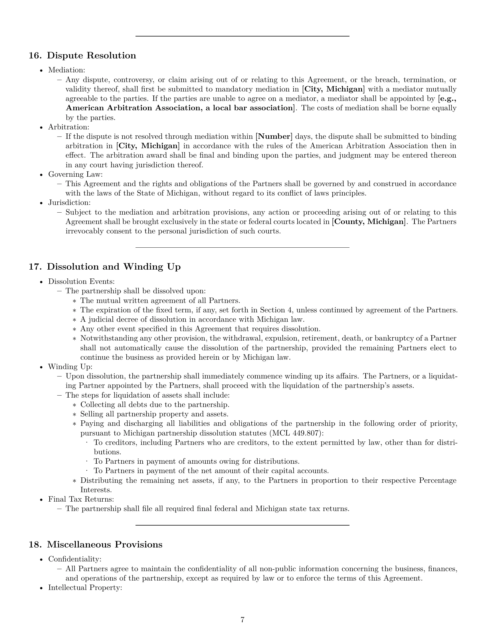Preview page 7 of Pro Michigan limited liability partnership agreement template