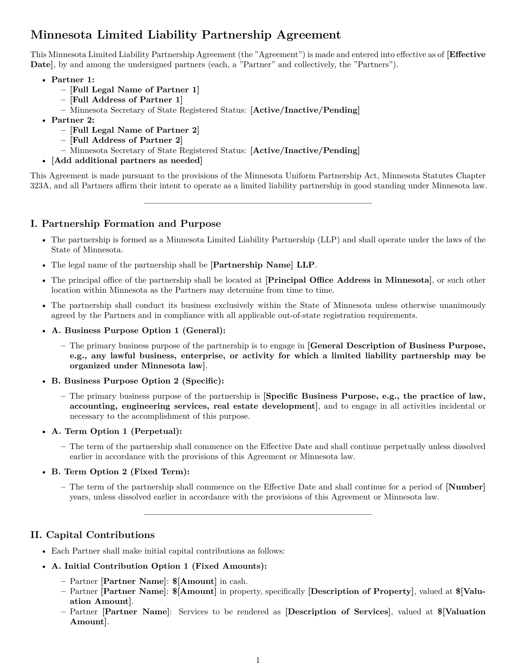 Preview page 1 of Pro Minnesota limited liability partnership agreement template