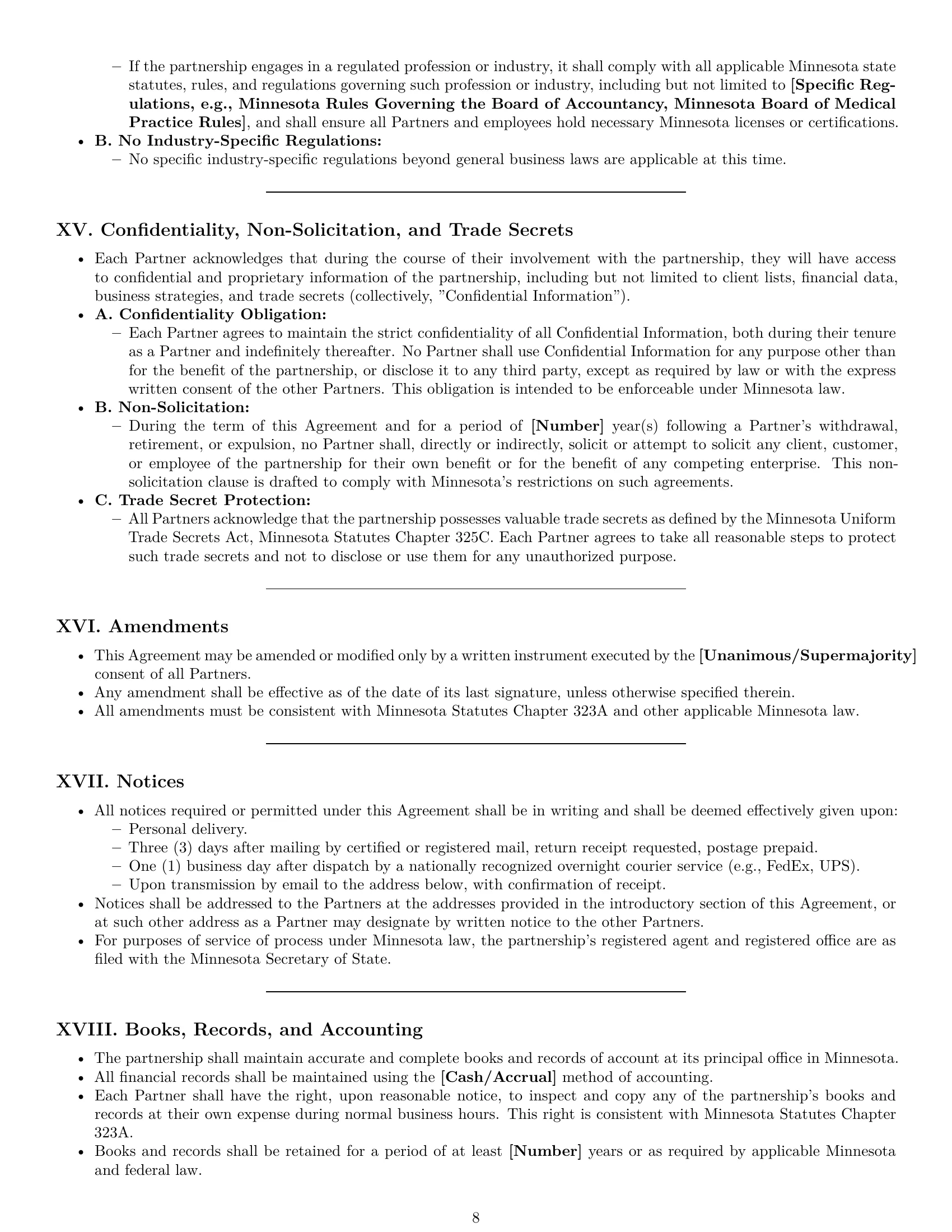 Preview page 8 of Pro Minnesota limited liability partnership agreement template