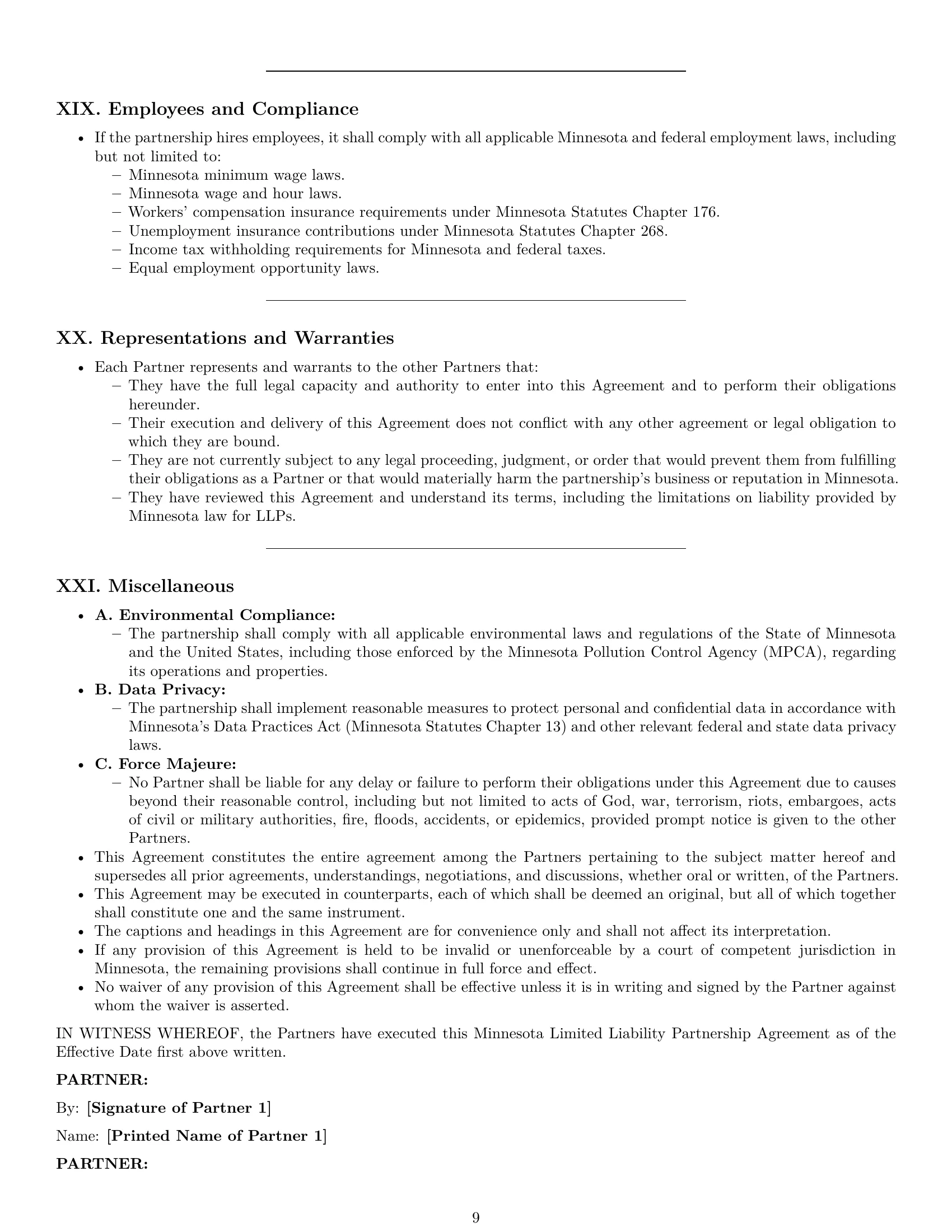 Preview page 9 of Pro Minnesota limited liability partnership agreement template