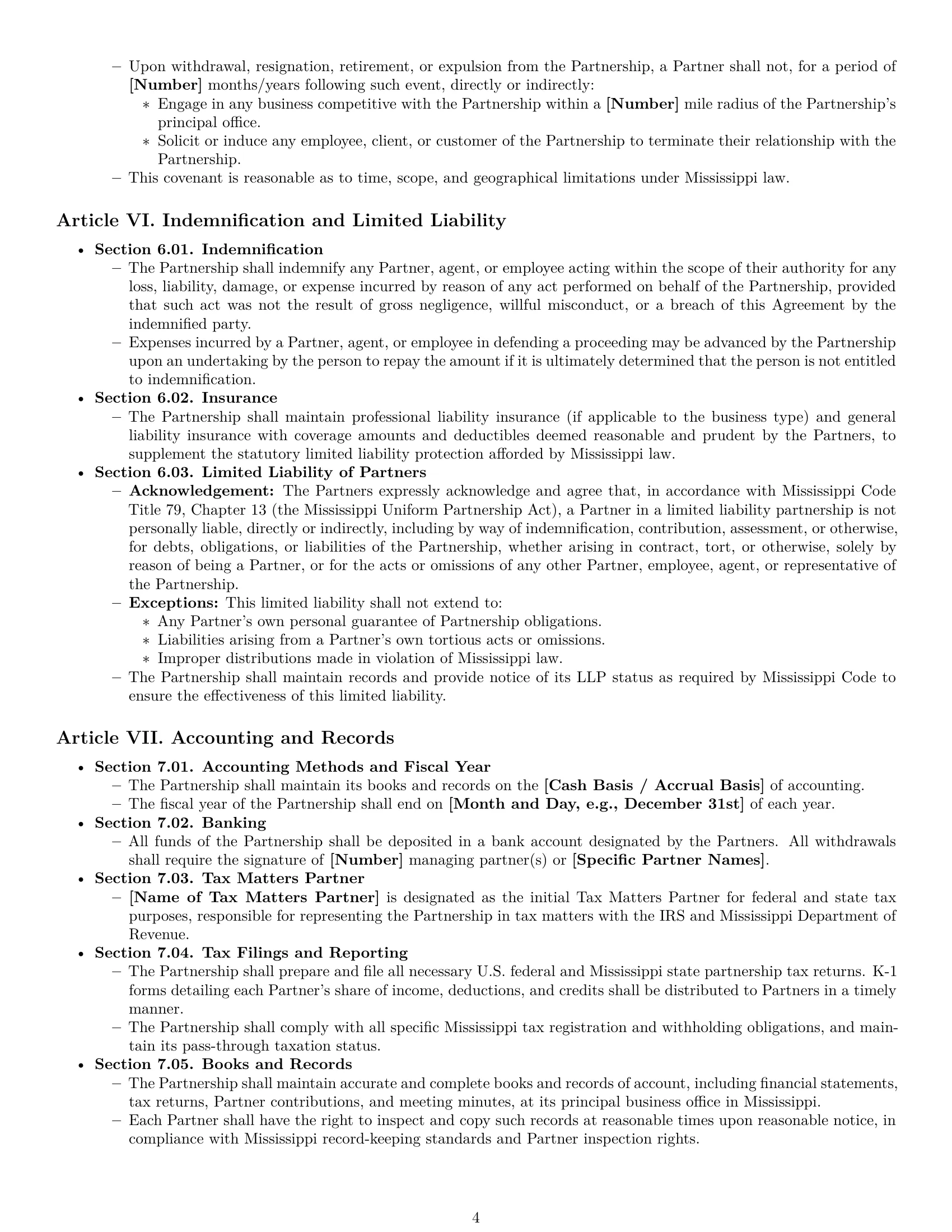 Preview page 4 of Pro Mississippi limited liability partnership agreement template