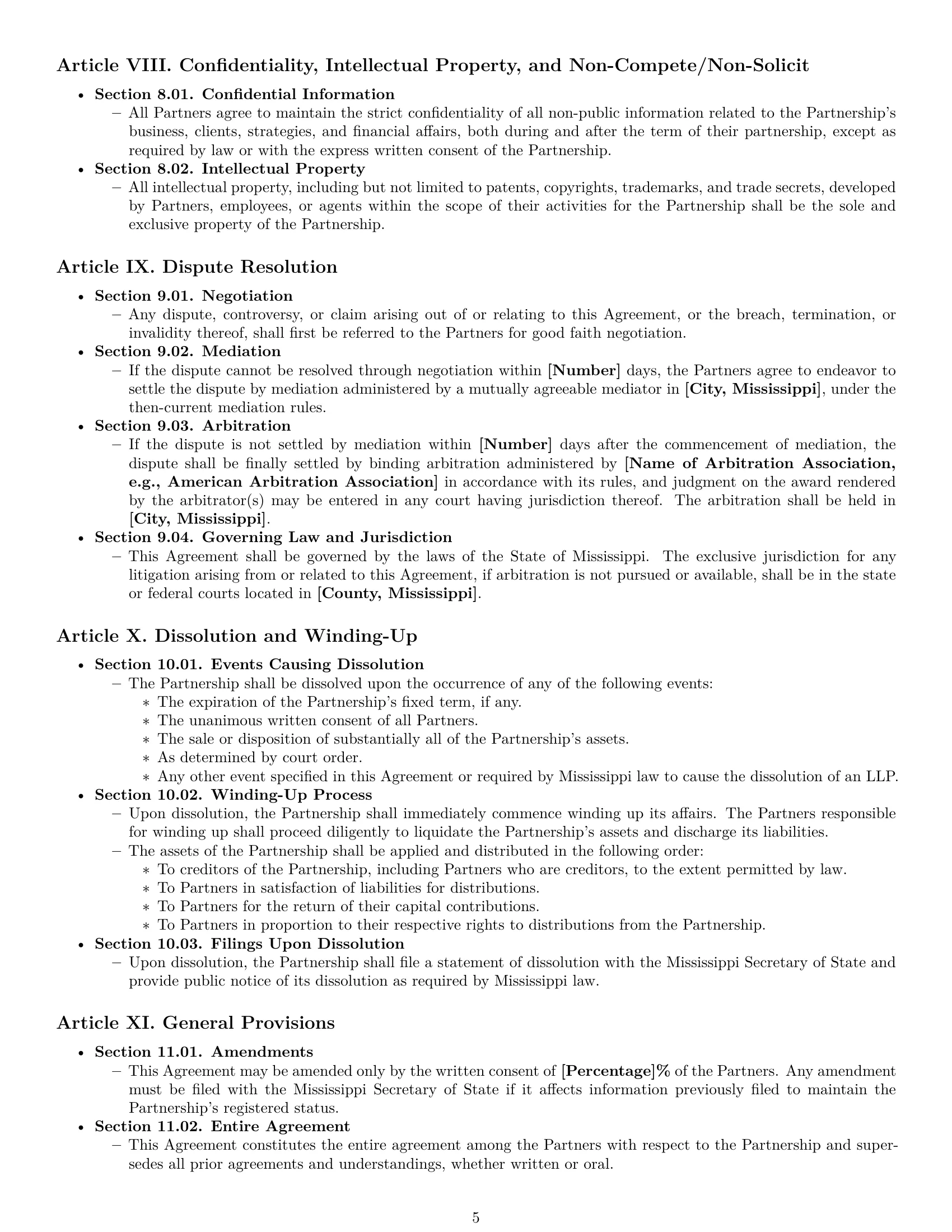 Preview page 5 of Pro Mississippi limited liability partnership agreement template
