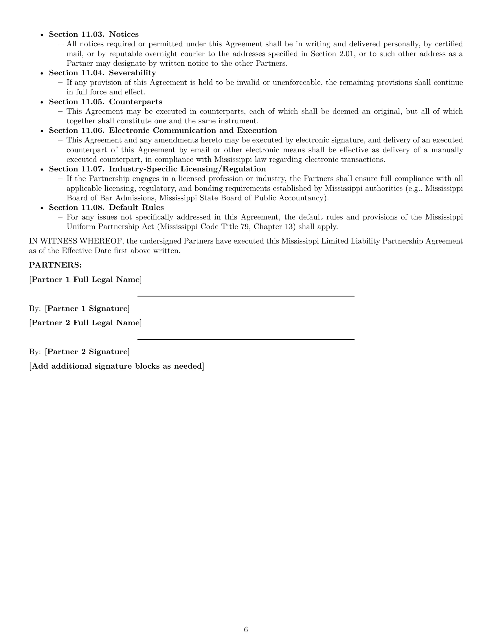 Preview page 6 of Pro Mississippi limited liability partnership agreement template