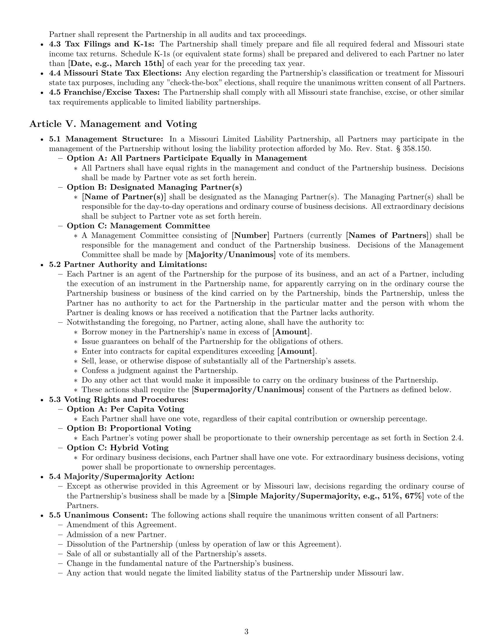 Preview page 3 of Pro Missouri limited liability partnership agreement template