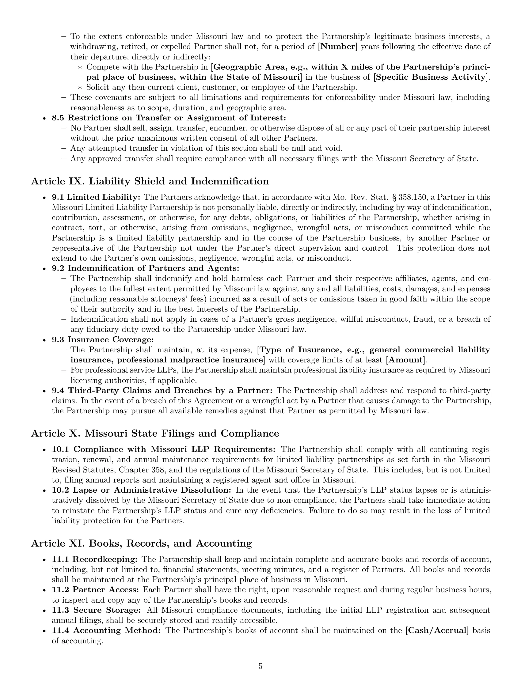 Preview page 5 of Pro Missouri limited liability partnership agreement template