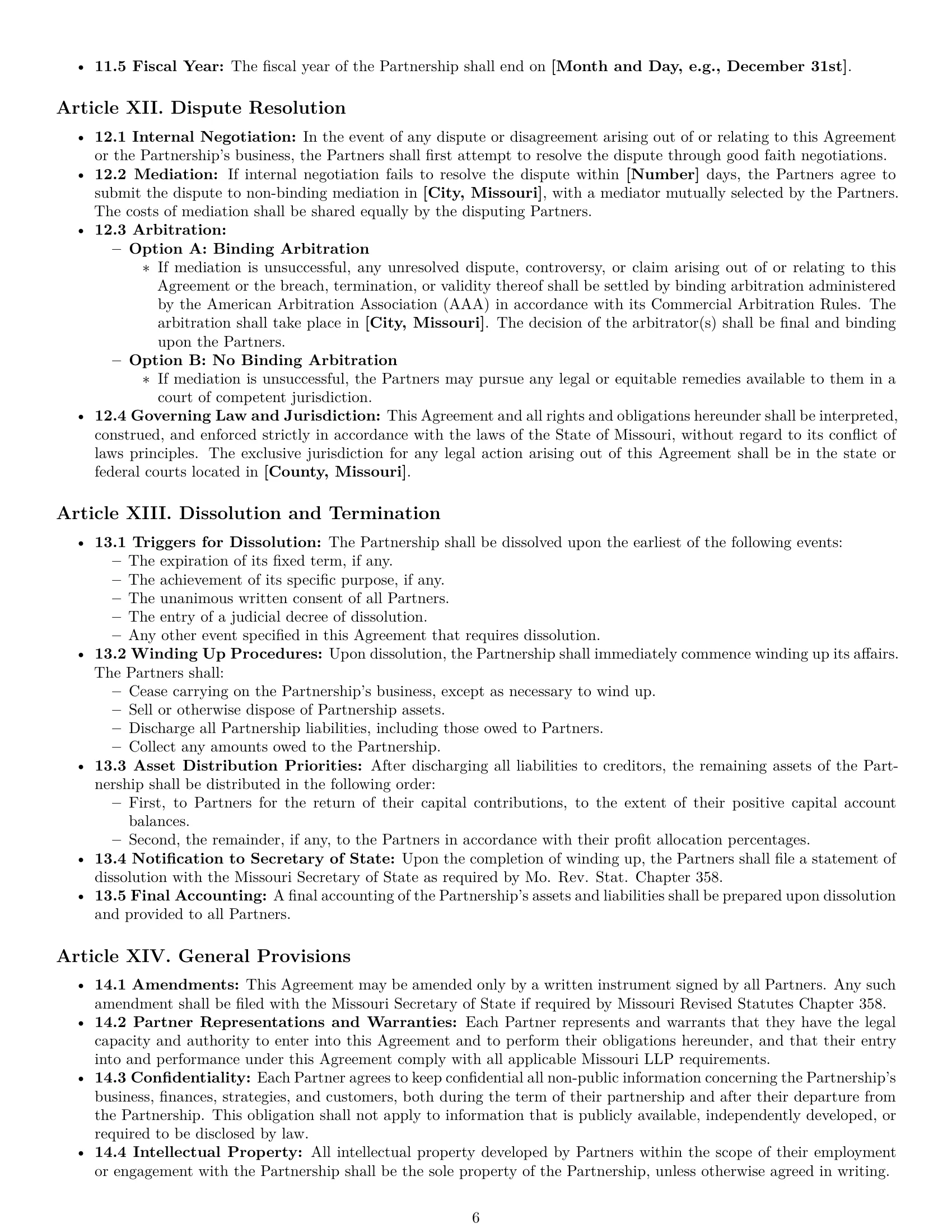 Preview page 6 of Pro Missouri limited liability partnership agreement template