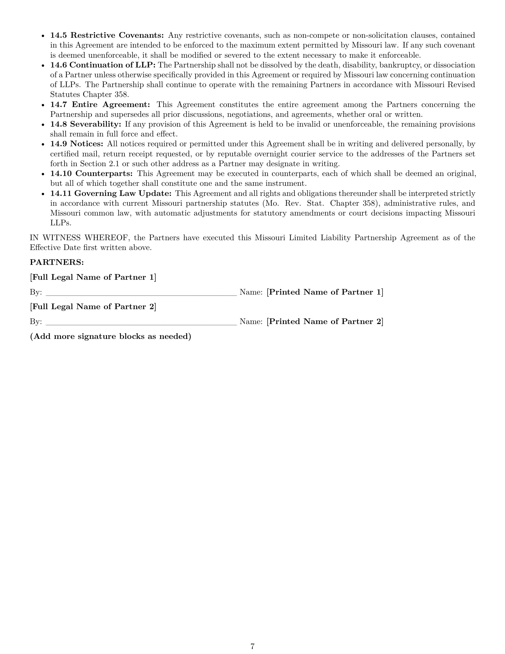 Preview page 7 of Pro Missouri limited liability partnership agreement template