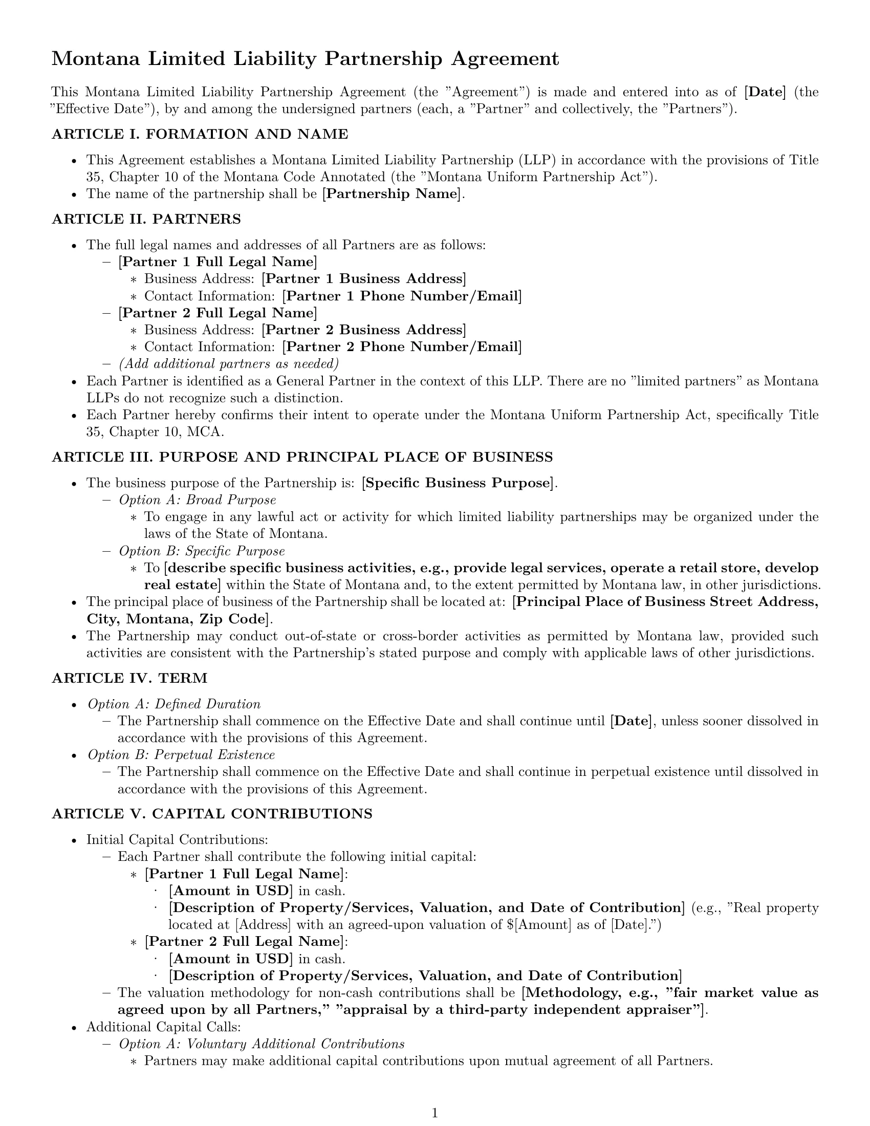 Preview page 1 of Pro Montana limited liability partnership agreement template