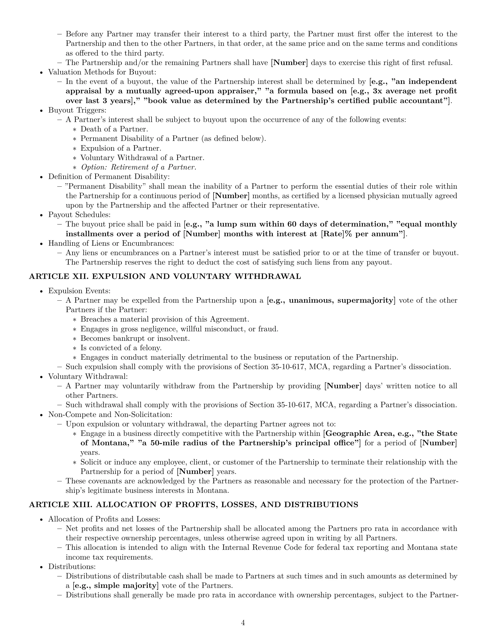Preview page 4 of Pro Montana limited liability partnership agreement template