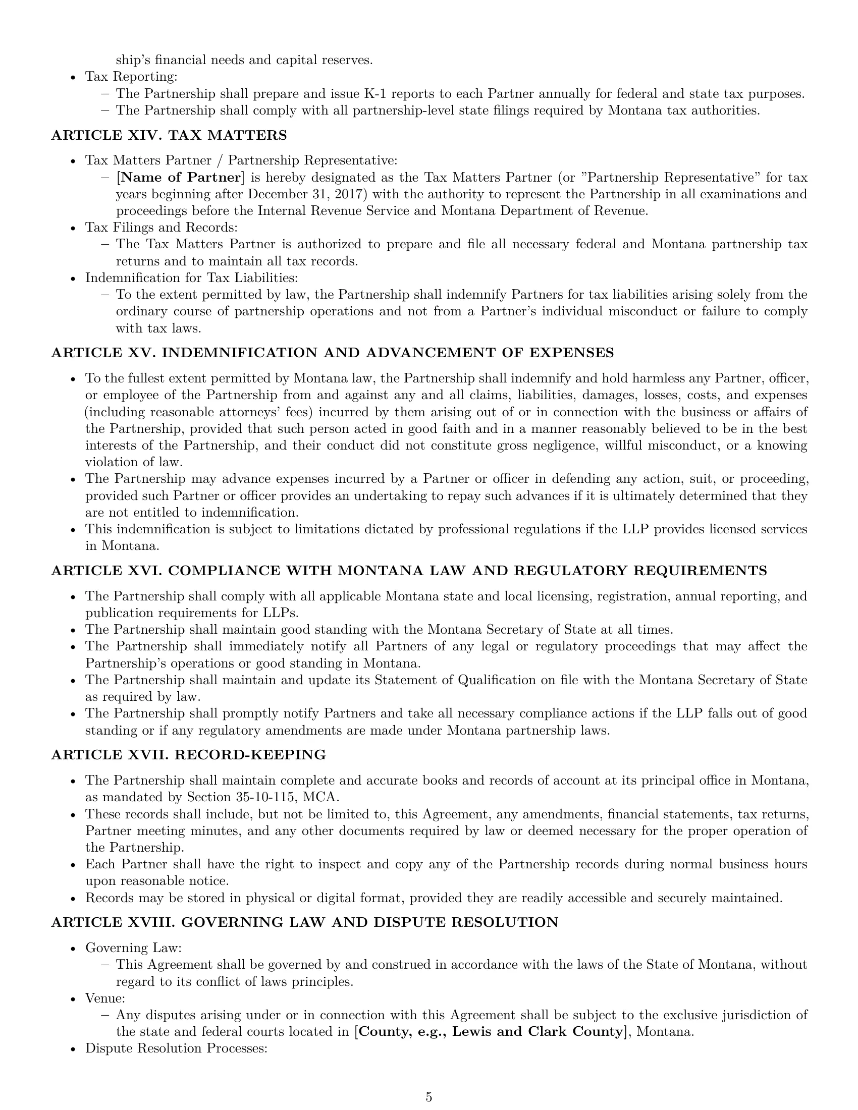 Preview page 5 of Pro Montana limited liability partnership agreement template