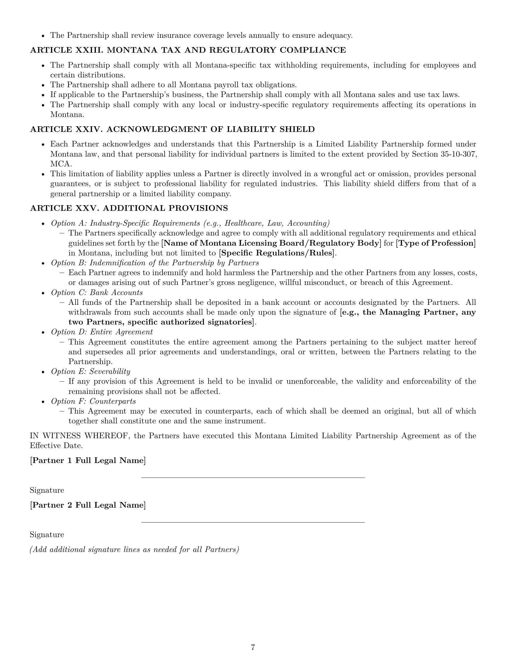 Preview page 7 of Pro Montana limited liability partnership agreement template