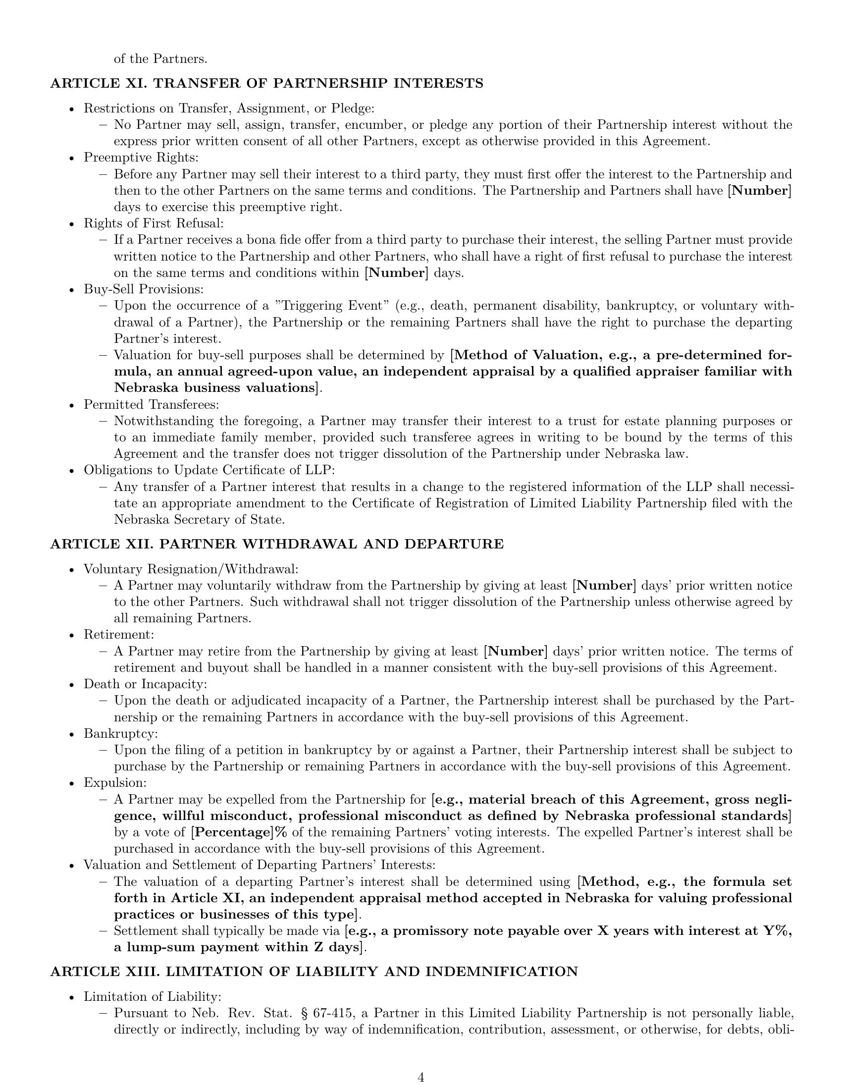 Preview page 4 of Pro Nebraska limited liability partnership agreement template