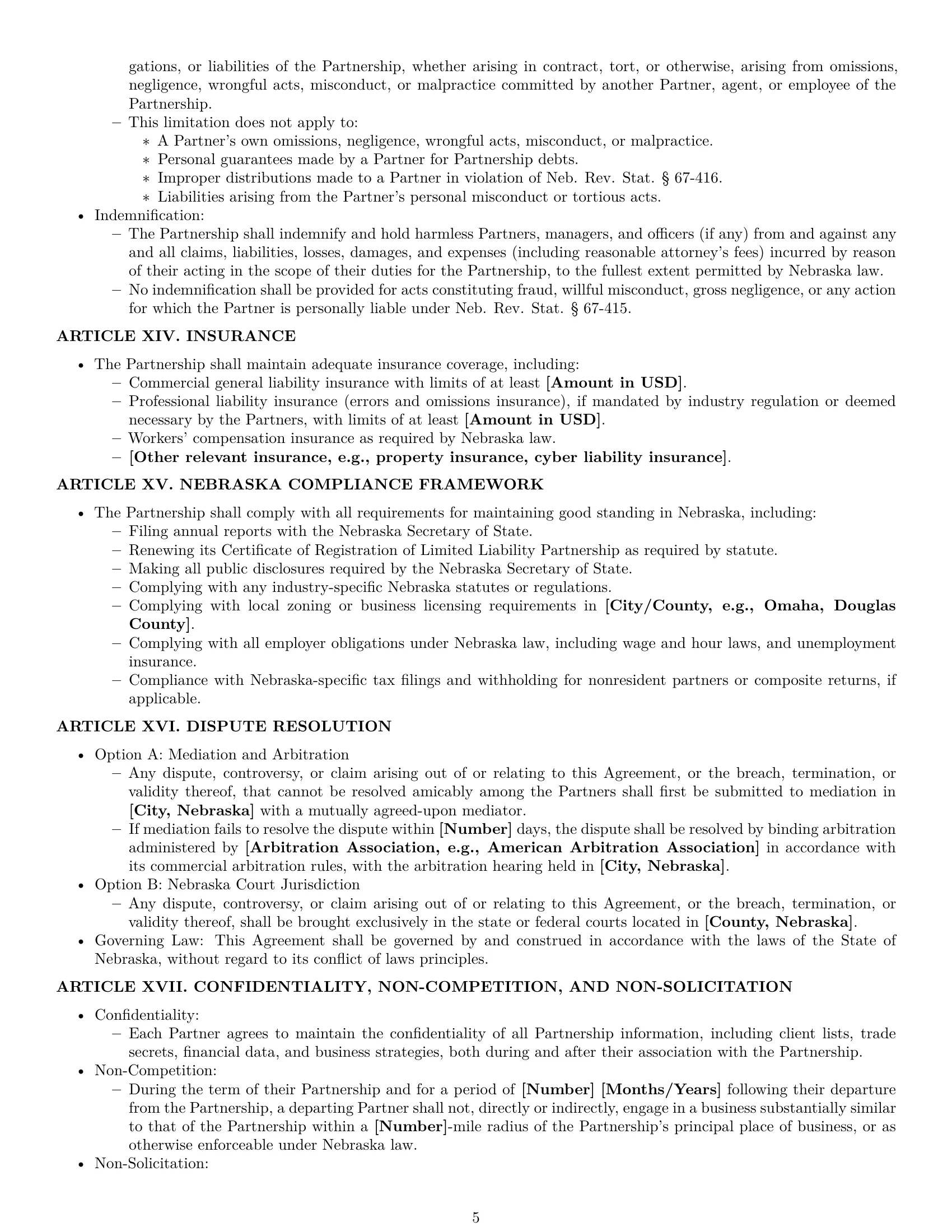 Preview page 5 of Pro Nebraska limited liability partnership agreement template