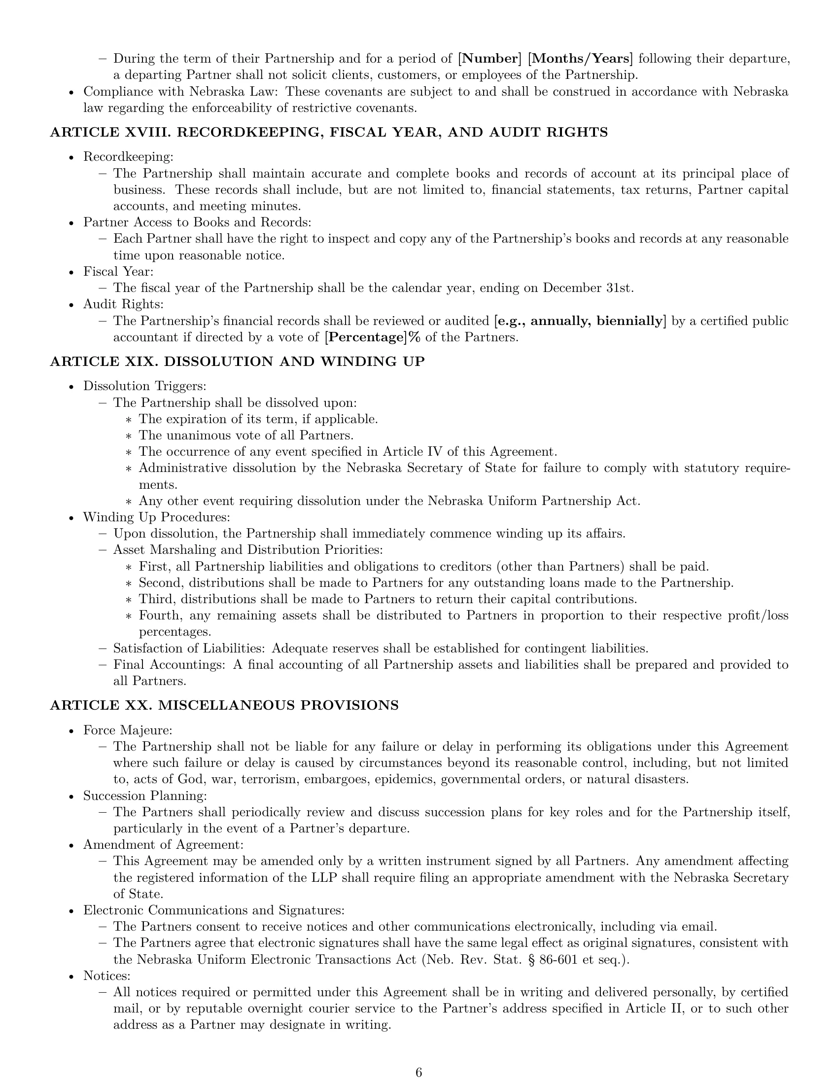 Preview page 6 of Pro Nebraska limited liability partnership agreement template